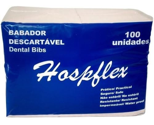 Babador Dental Descartável 33 x 47cm Branco Impermeável Pacote com 100 Unidades