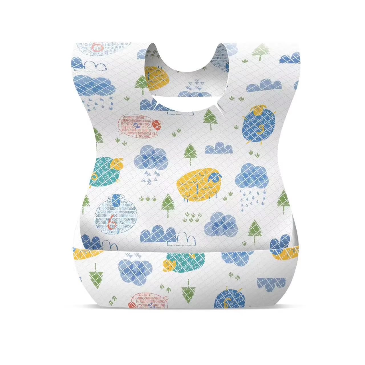 Babador Descartável para Bebê com Bolso Cata-Migalhas – Pacote com 20 Unidades, Impermeável, Ajustável e Superabsorvente, Ideal para Refeições em Casa e Passeios