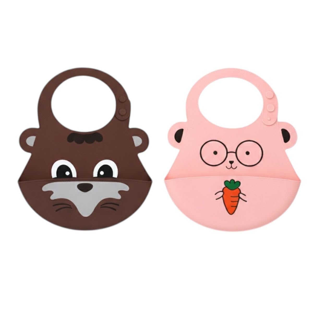 Kit 2 Babadores de Silicone para Bebê com Bolso Pega Migalhas Impermeável Fecho Ajustável Introdução Alimentar
