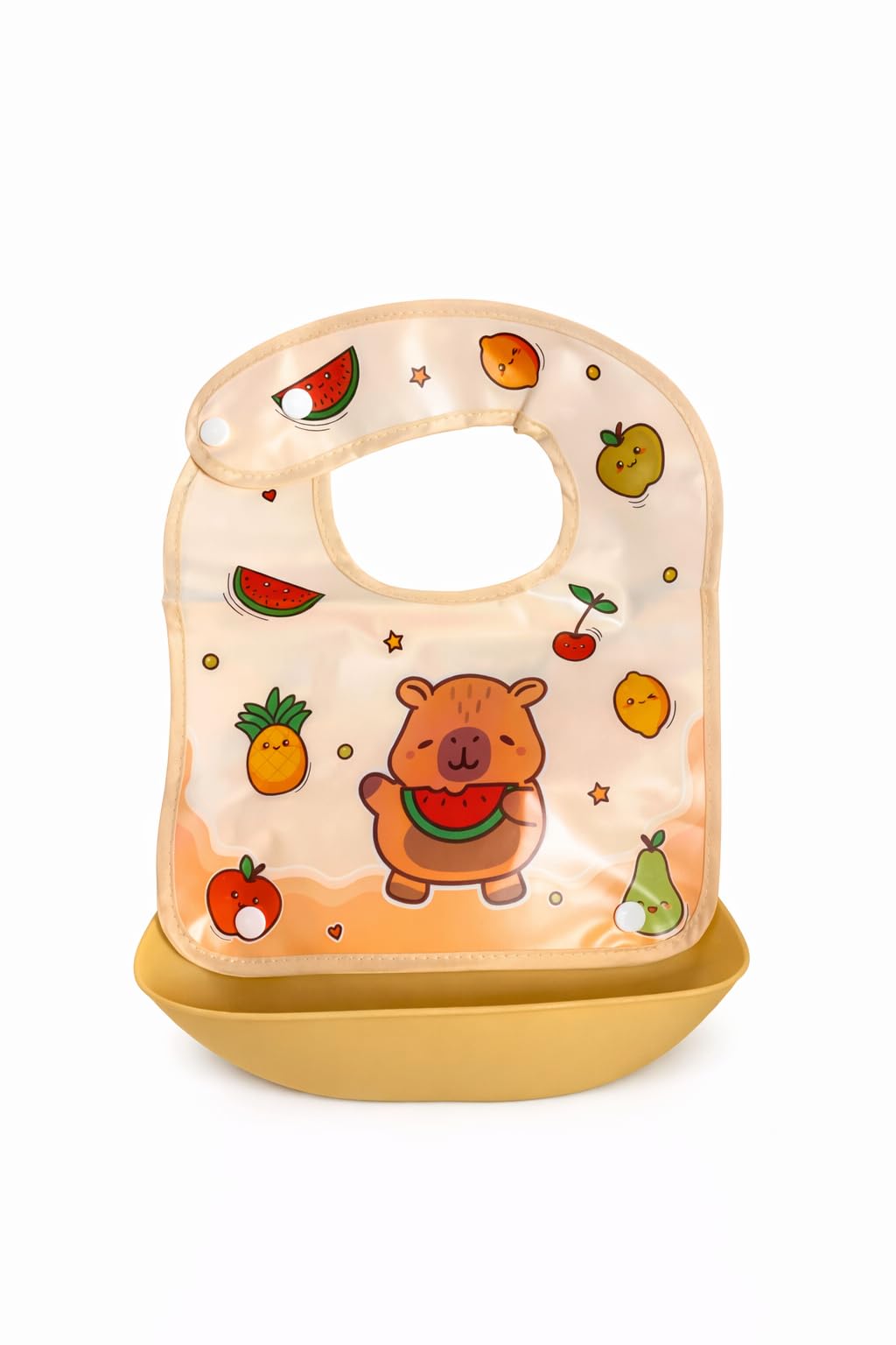 Babador Impermeável Infantil Com Coletor De Alimentos Ajustáve Fácil De Limpar Silicone Com Estampa Divertido Ideal Para Bebês Na Introdução Alimentar