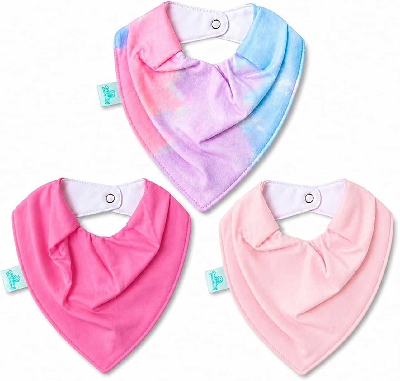 Babador Bandana Impermeável para Meninas, Kit com 3 Unidades, Tie-Dye, Rosa e Creme