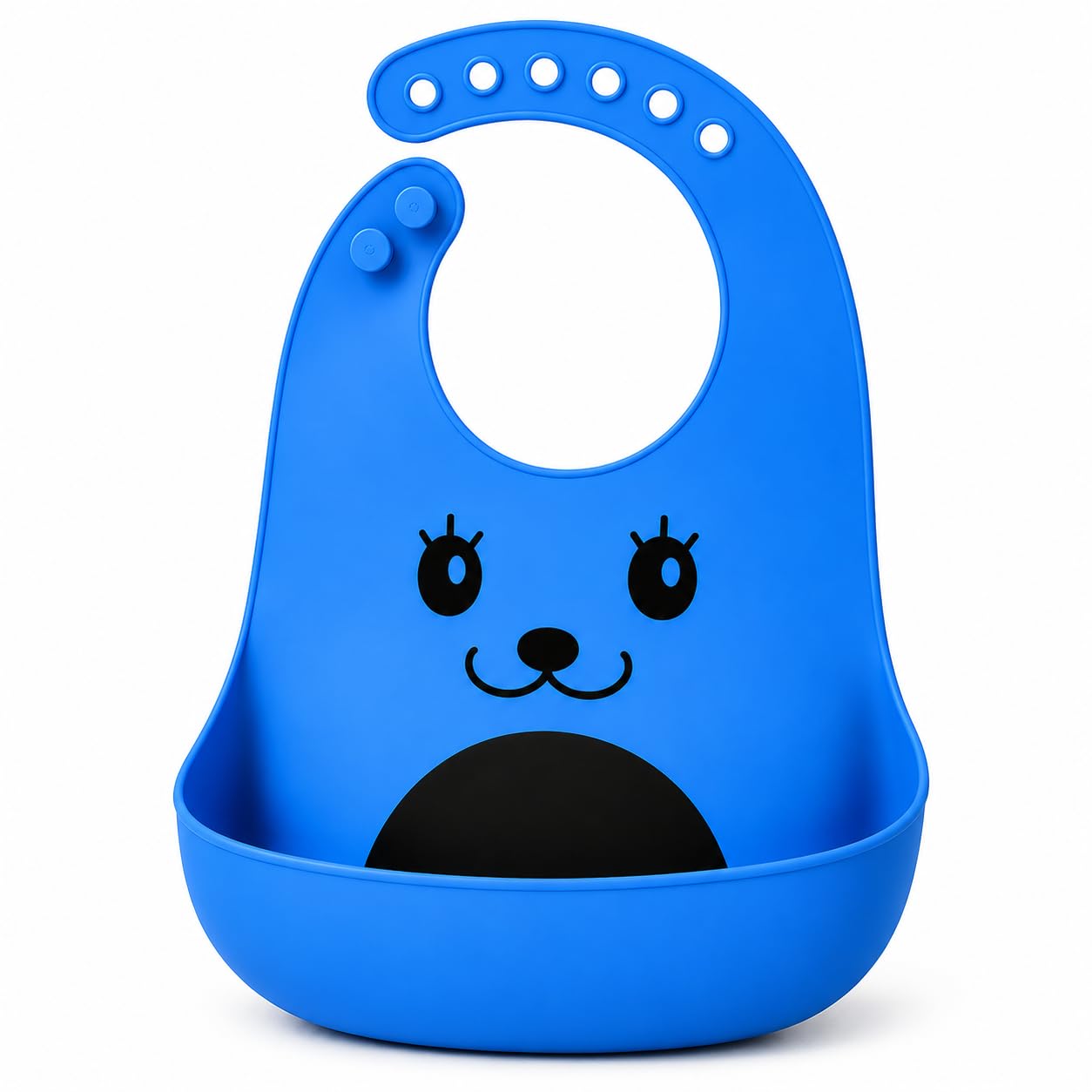 Babador de Silicone Azul com Pega Migalhas | Fecho Ajustável, Livre de BPA, Lavável na Lava-Louças, Impermeável, Reutilizável
