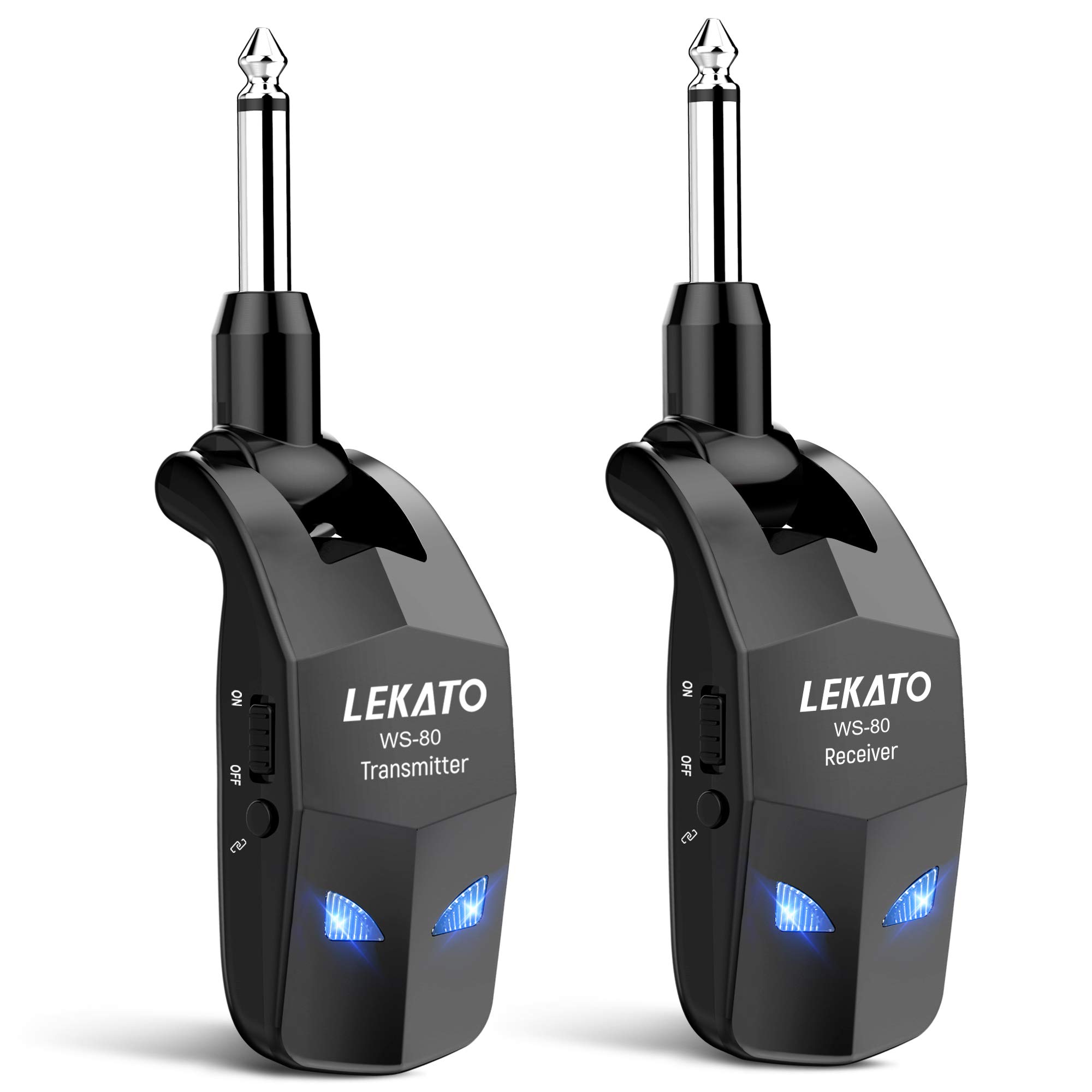 Sistema de guitarra LEKATO, receptor e transmissor sem fio de 2,4 GHz, recarregável, com 4 canais para instrumentos elétricos, guitarra elétrica e baixo