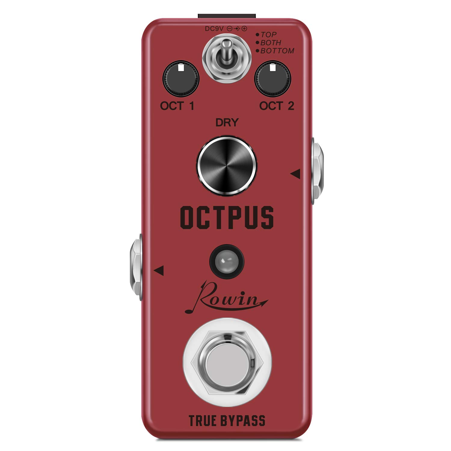 Rowin Pedal de Efeitos de Guitarra com Oitava Polifônica Pure Octopus Digital Mini Single Effect para Guitarra Elétrica e Baixo com True Bypass e 11 Modos de Oitava Diferentes (Lef-3806)