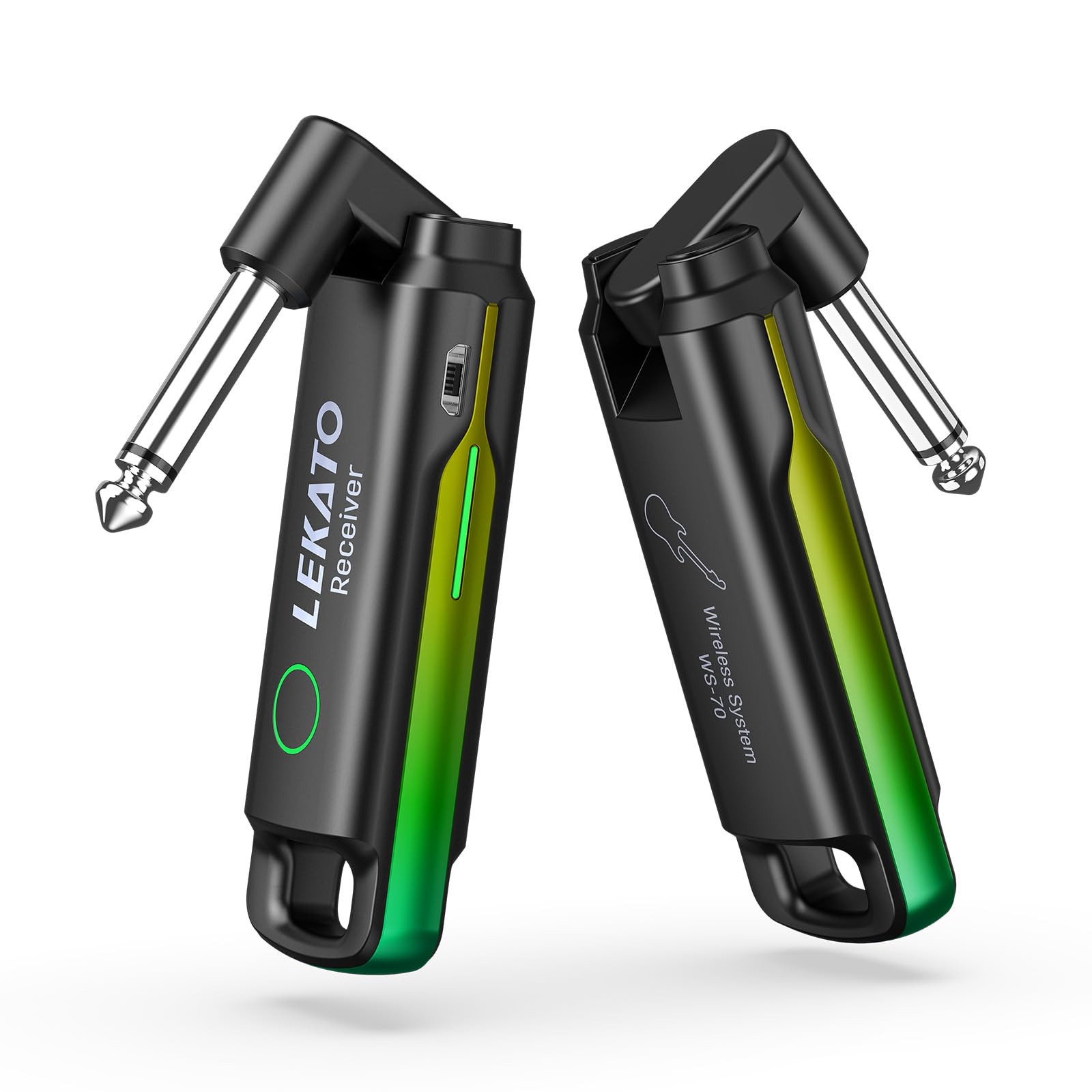 LEKATO Sistema de Guitarra Sem Fio UHF Transmissor e Receptor de Áudio Recarregável com 70 Canais para Guitarra, Baixo e Instrumentos Elétricos Verde