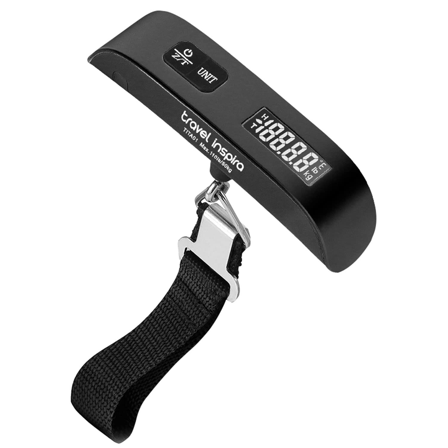 Balança de Bagagem Travel Inspira - Digital Portátil para Viagens, Peso de Mala com Revestimento de Borracha, 50kg - Preto