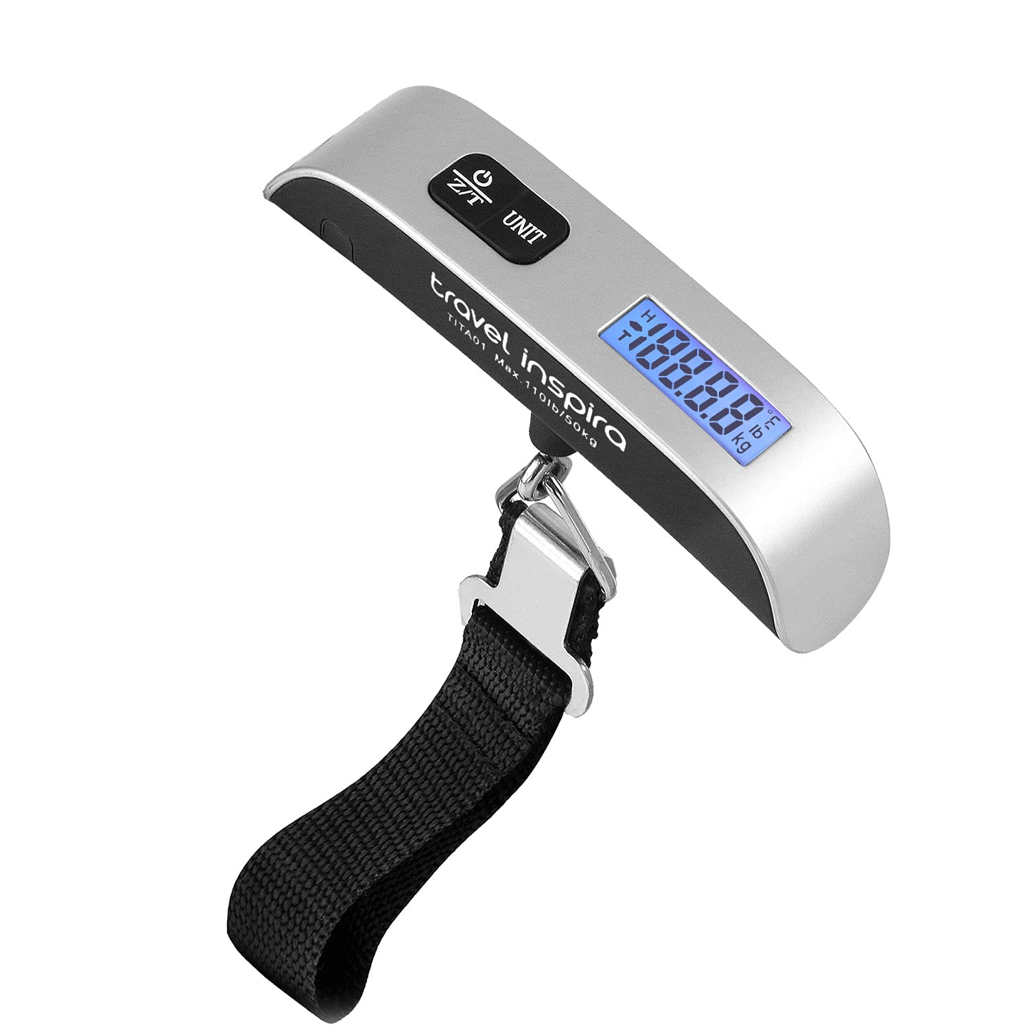 Balança de Bagagem Travel Inspira - Digital Portátil para Viagens, Peso de Mala com Revestimento de Borracha, 50kg - Prata