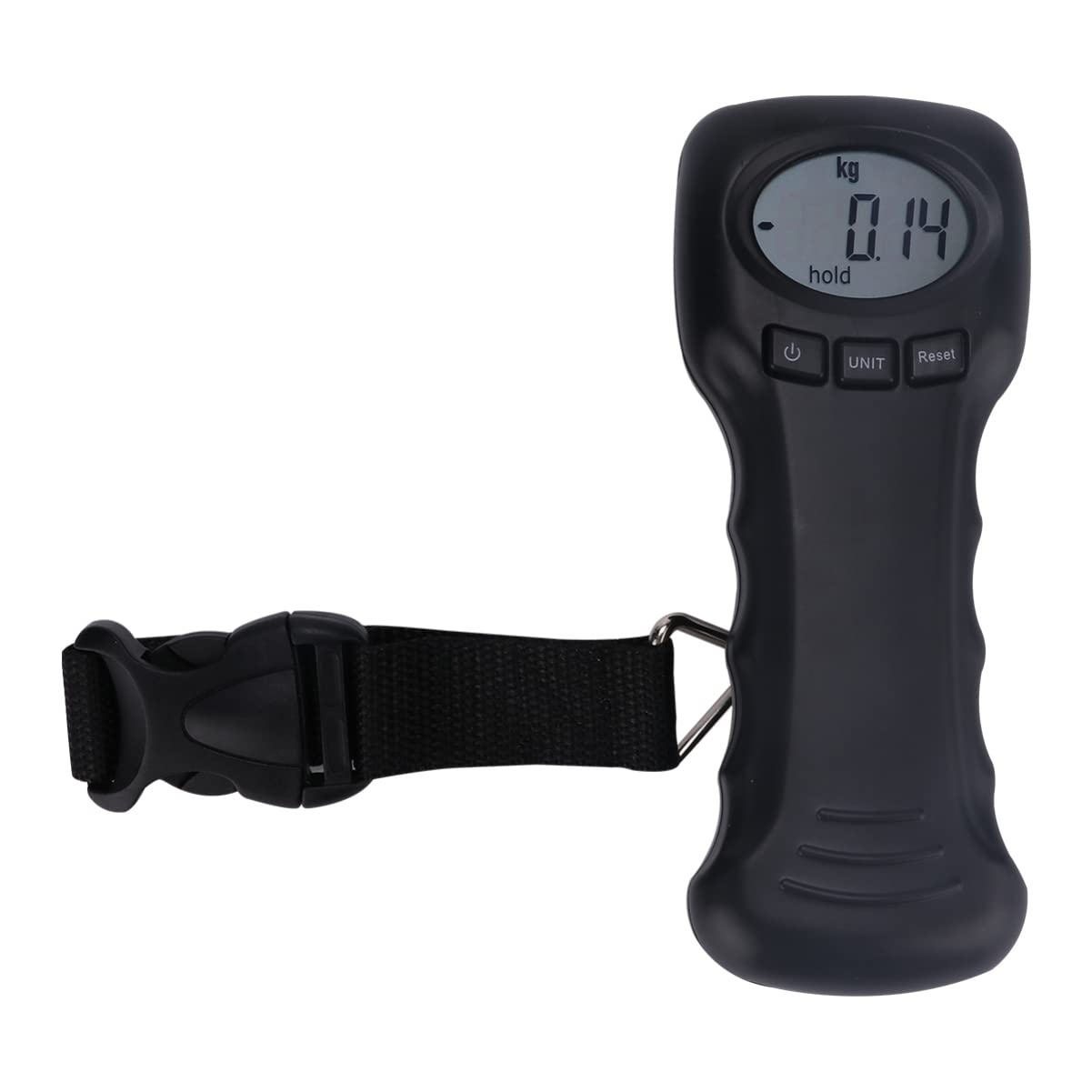 Balança de bagagem digital portátil com visor LCD retroiluminado, balança portátil de viagem para malas, pesca e uso postal, design compacto com alça de nylon, mede até 50 kg
