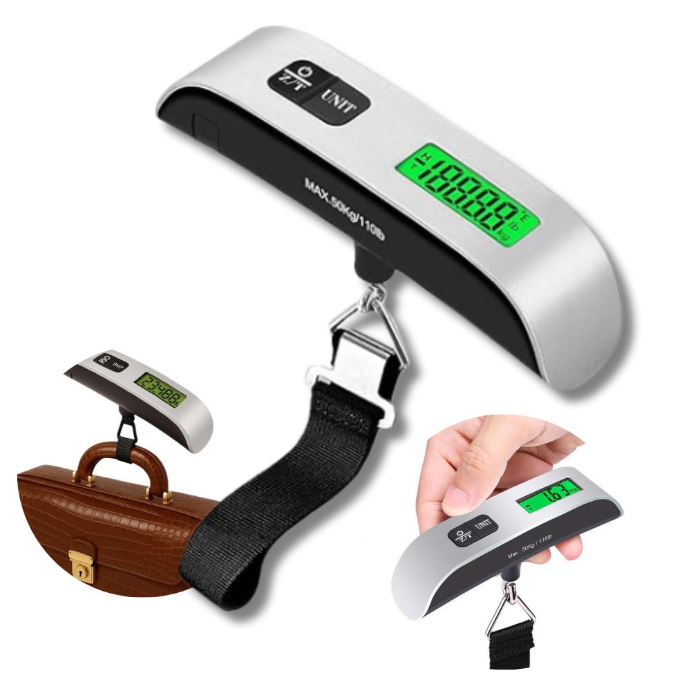 Pocket Mini Balança Digital Portátil de Mão 50kg Pocket Premium Visor LCD Grande, Alça Trava, Aço Inoxidável, Alta Precisão para Bagagem, Pesca, Viagem e Uso Doméstico Compacta e Resistente Premium