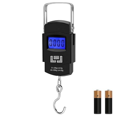 Balança Digital Portátil para Bagagem, LCD, 50KG, Alça Reforçada em Aço, Ideal para Viagens e Pescaria