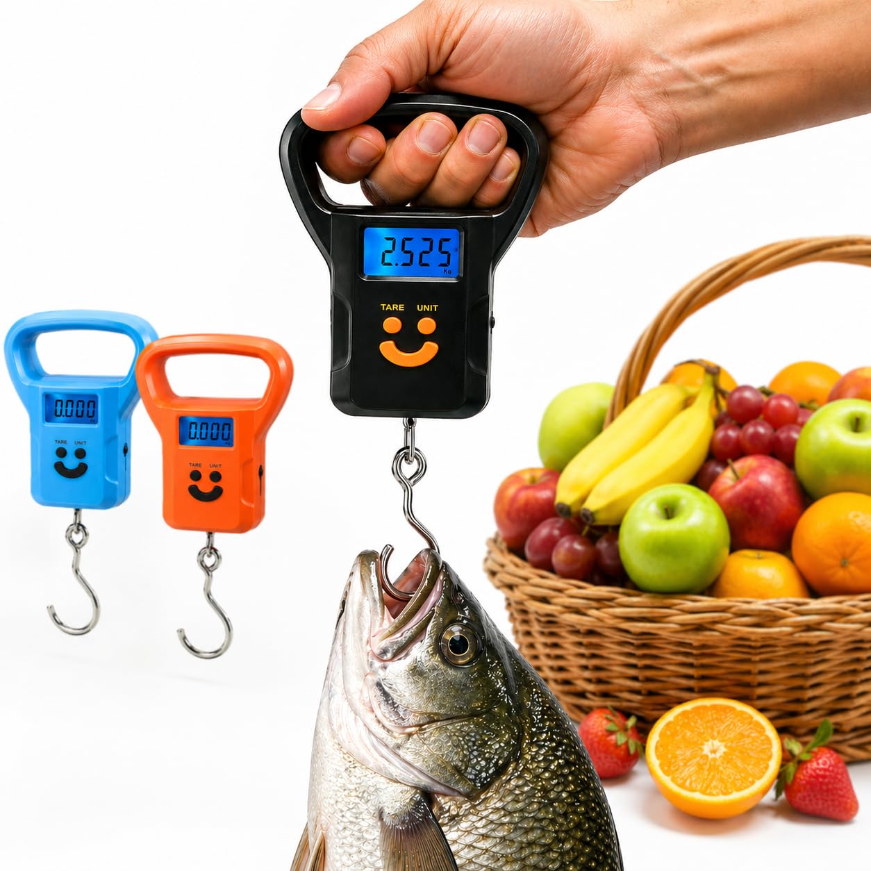 Balança Digital Portátil de Mão até 50kg Alta Precisão Visor LCD Gancho Aço Ideal para Mala Bagagem Viagem Pesca Compacta