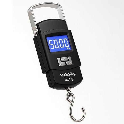 Balança Digital Portátil de Mão, Capacidade Máxima de 50kg, com Display LCD e Gancho, Ideal para Bagagem, Mala, Viagem, Aeroporto, Pesca, Sacolas e Uso Doméstico Compacta