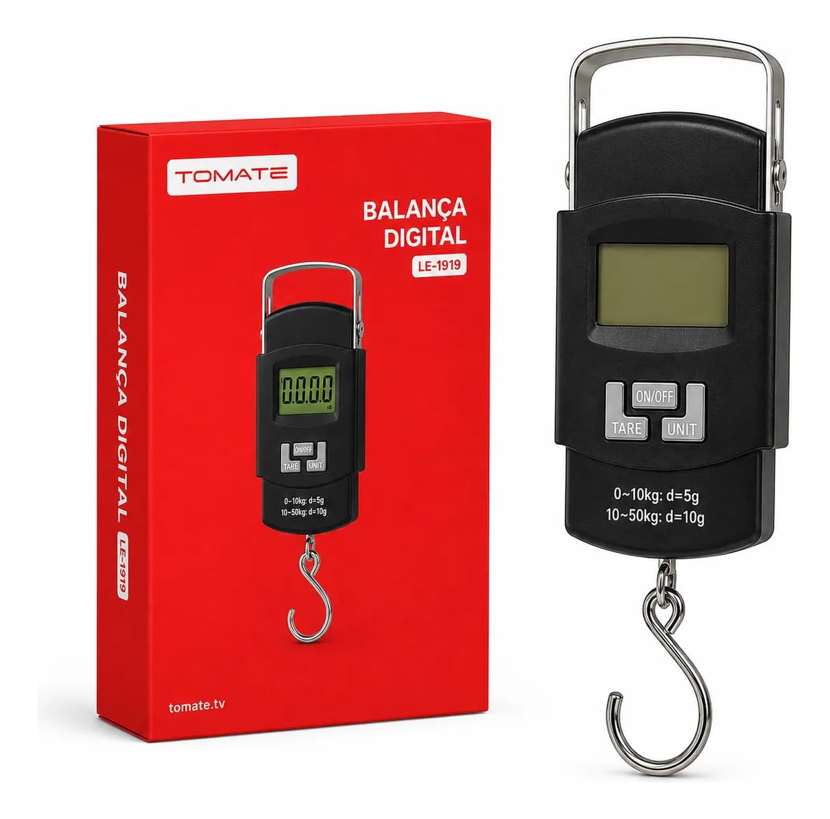 Balança Digital Portátil de Mão 50kg para Mala e Bagagem | Gancho Aço Inox, Inclui Pilhas AAA, Uso em Pesca, Portátil