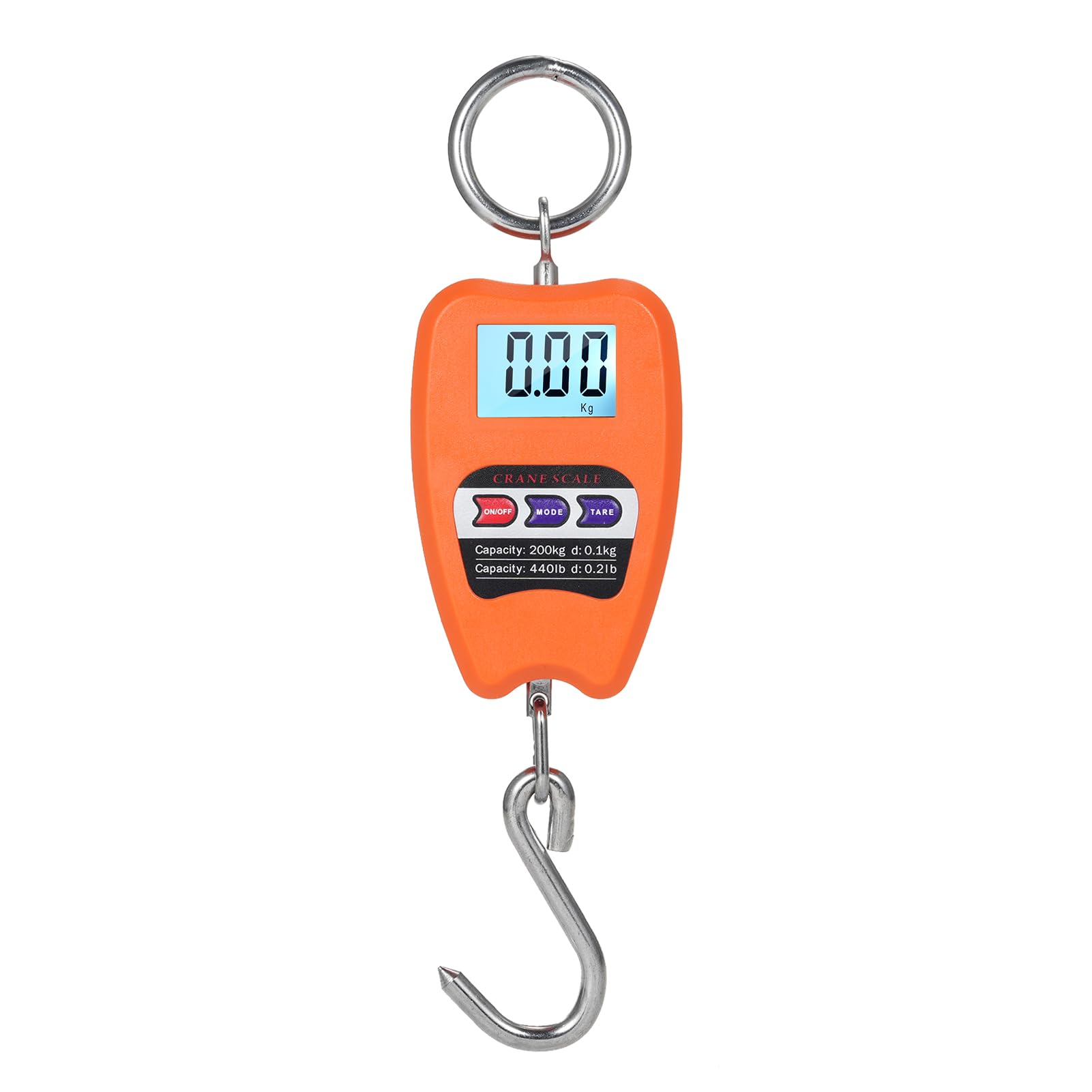 Balanca de Gancho 200kg Portatil para Bagagem Pesca Agricultura | Aço Inoxidável, Preto ou Laranja, Capacidade 200kg, Graduação 50g, Visor LCD, Unidades kg LB N, Compacto 334g, Preciso