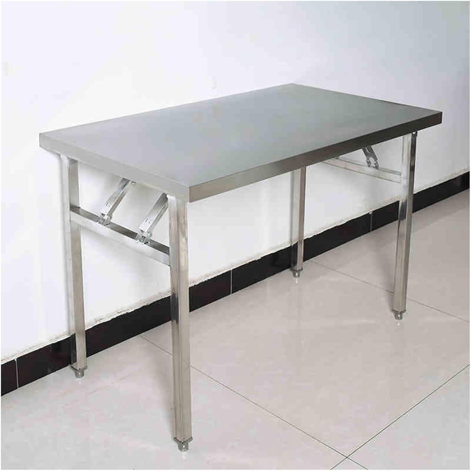Bancada De Trabalho Dobrável De Aço Inoxidável Com Molas Duplas Balcão De Mesa De Preparação De Cozinha Portátil Balcão De Utilidades De Ga, One Color, 70x60x55cm/27.5x23.6x21.6"