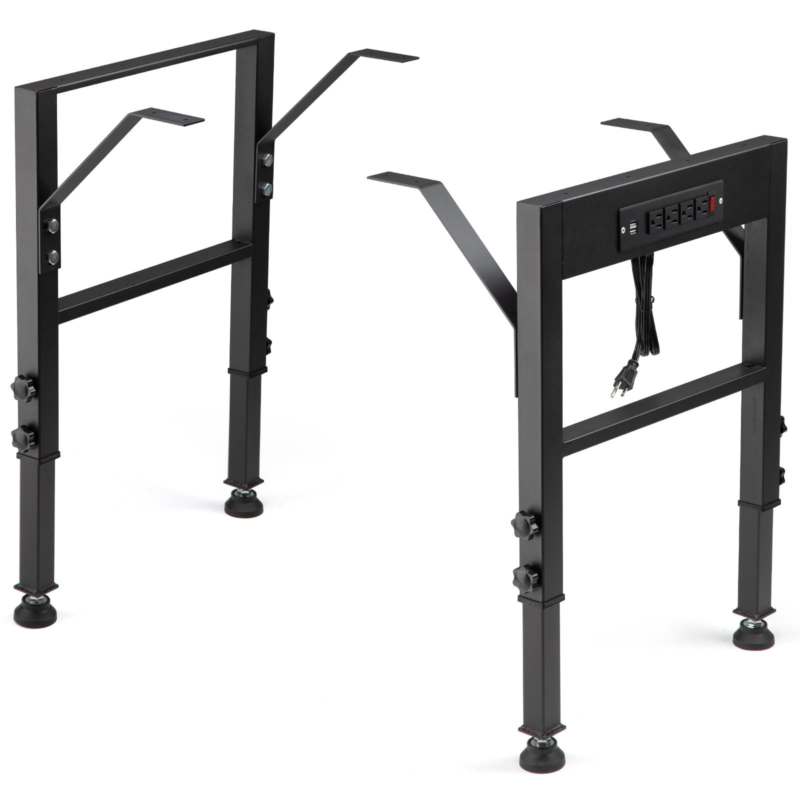 OLBRUS Moldura de bancada de trabalho de 19,6 polegadas de profundidade, altura ajustável 72,4 cm a 86 cm, conjunto de 4 pernas de mesa de metal com protetores de chão e parafusos, pernas de móveis