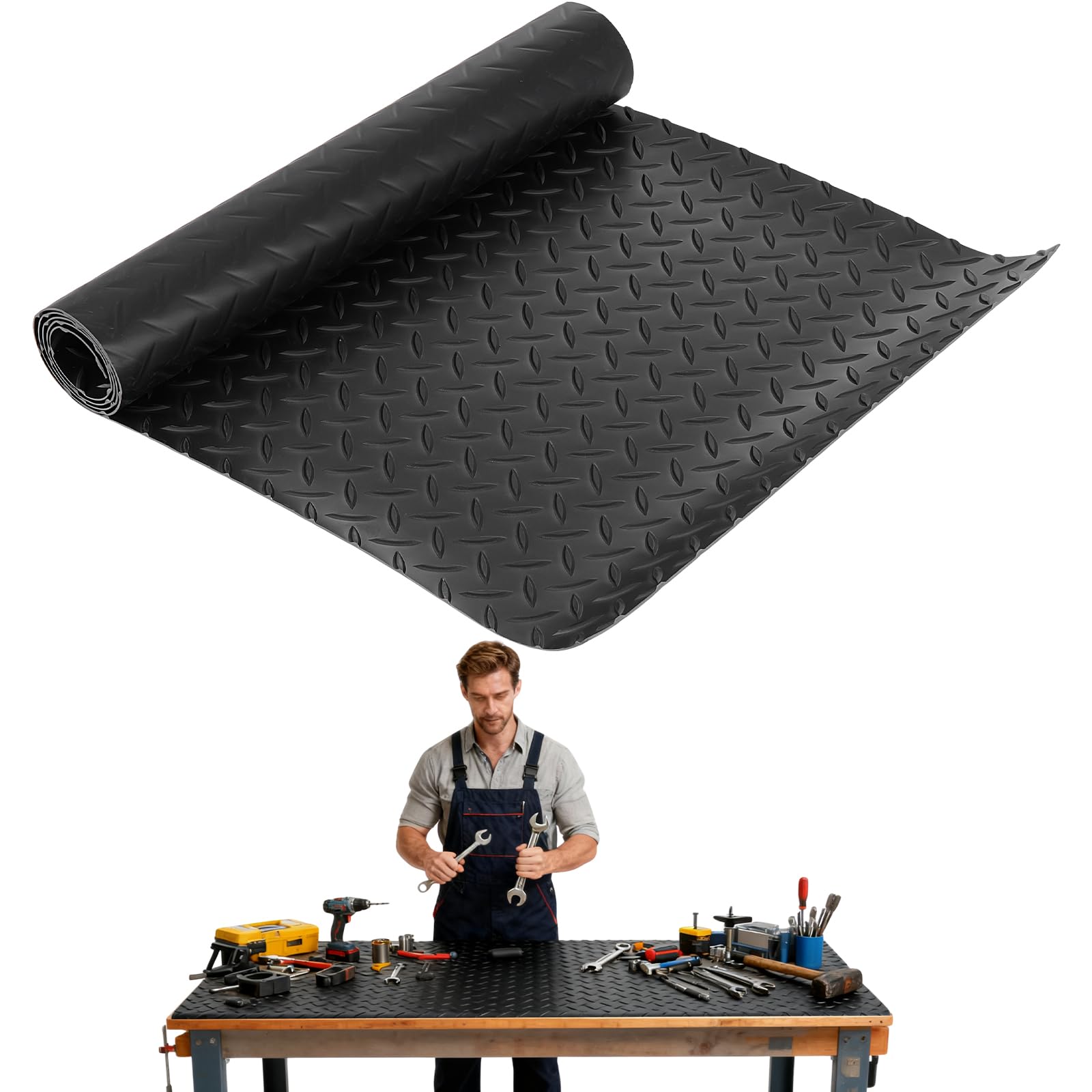 Tapete de bancada de trabalho, tapete de bancada de PVC superior com textura antiderrapante, superfície resistente a arranhões de 122 x 43 cm protege a bancada de trabalho e a bancada de mesa para