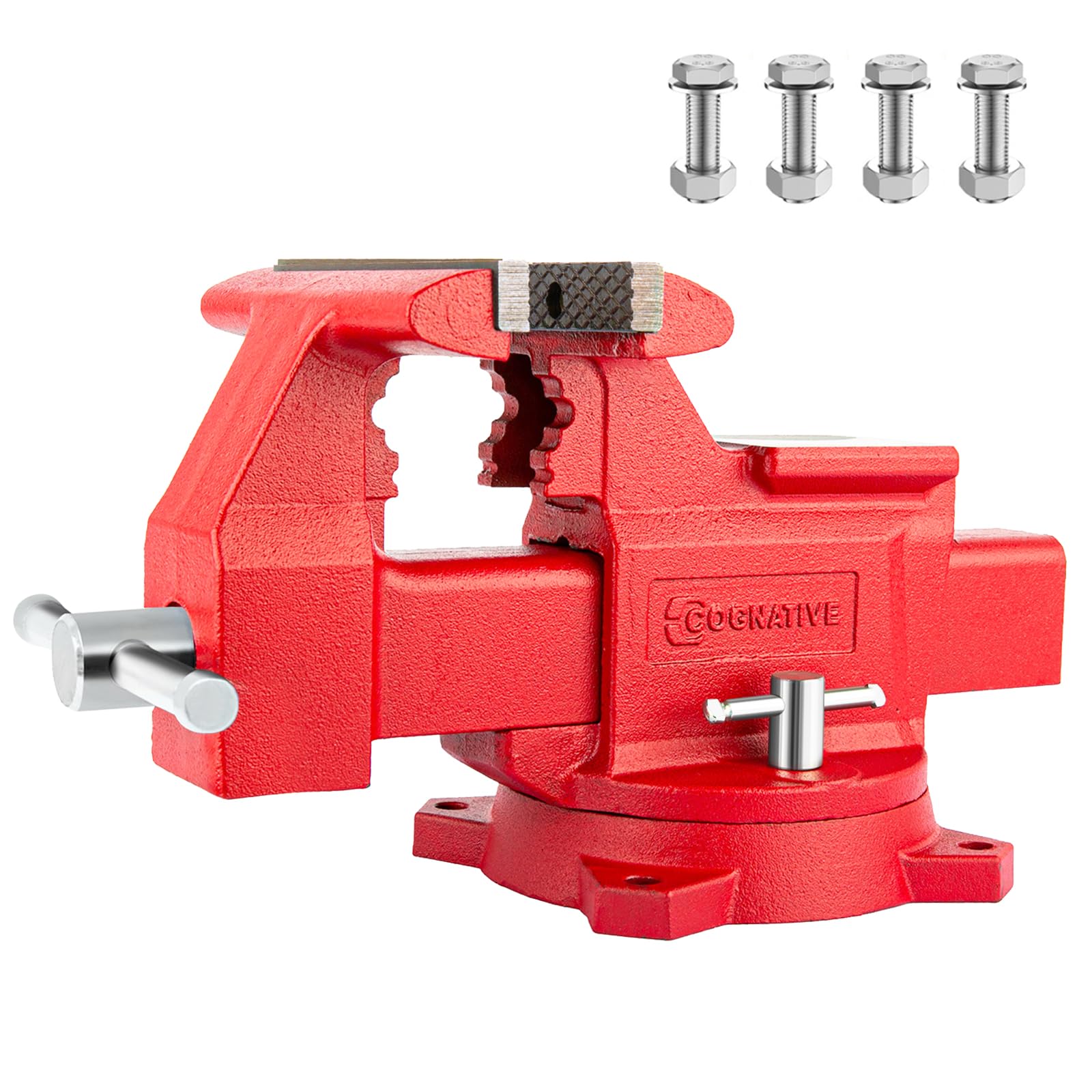 Torno de bancada resistente de 20 cm Torno de bancada de ferro dúctil com força de fixação forte de 4,5 kg, torno de banco giratório de 360° com bigorna, vermelho