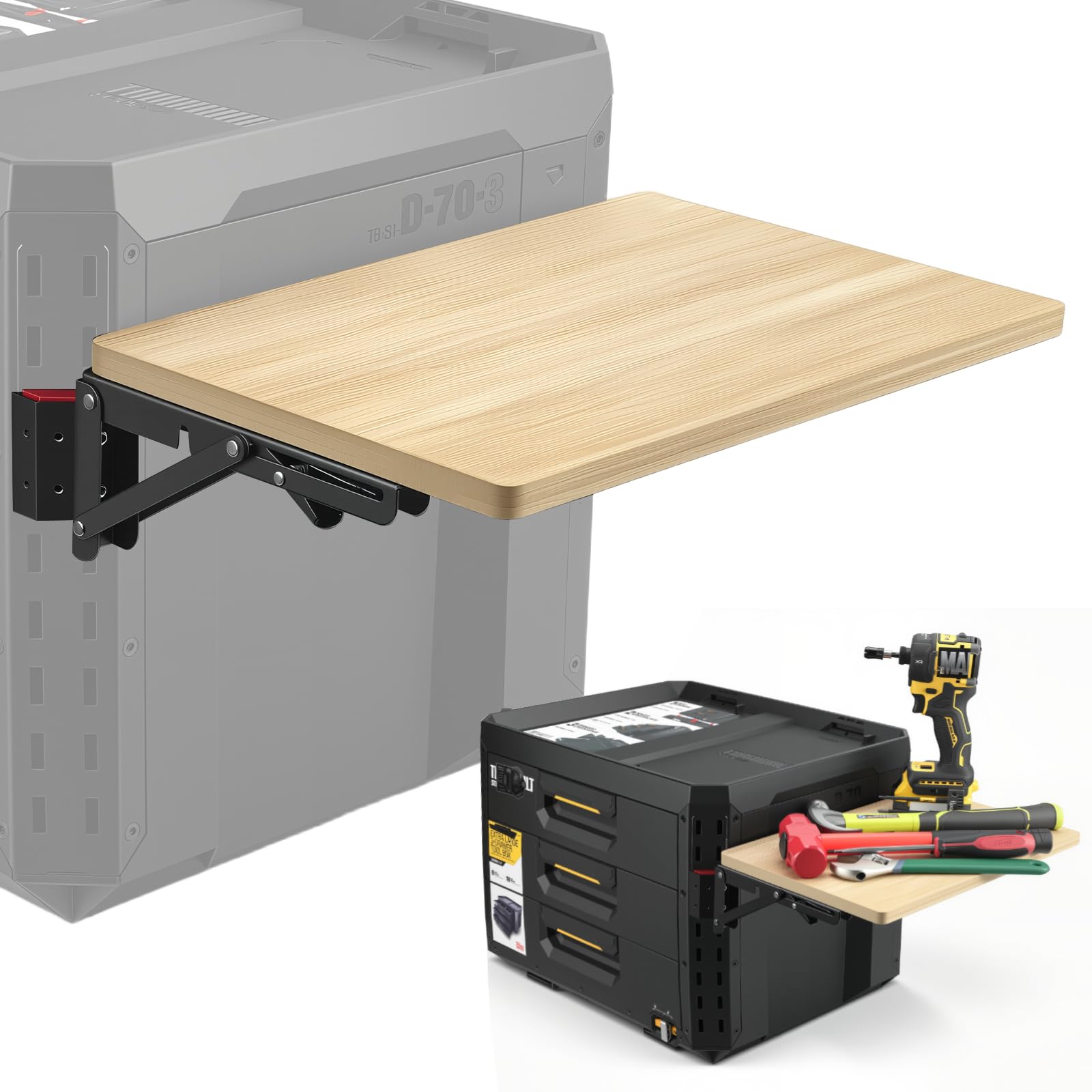Mesa de trabalho dobrável resistente para caixa de ferramentas StackTech resistente, acessório de bancada lateral portátil com capacidade de carga de 90 kg