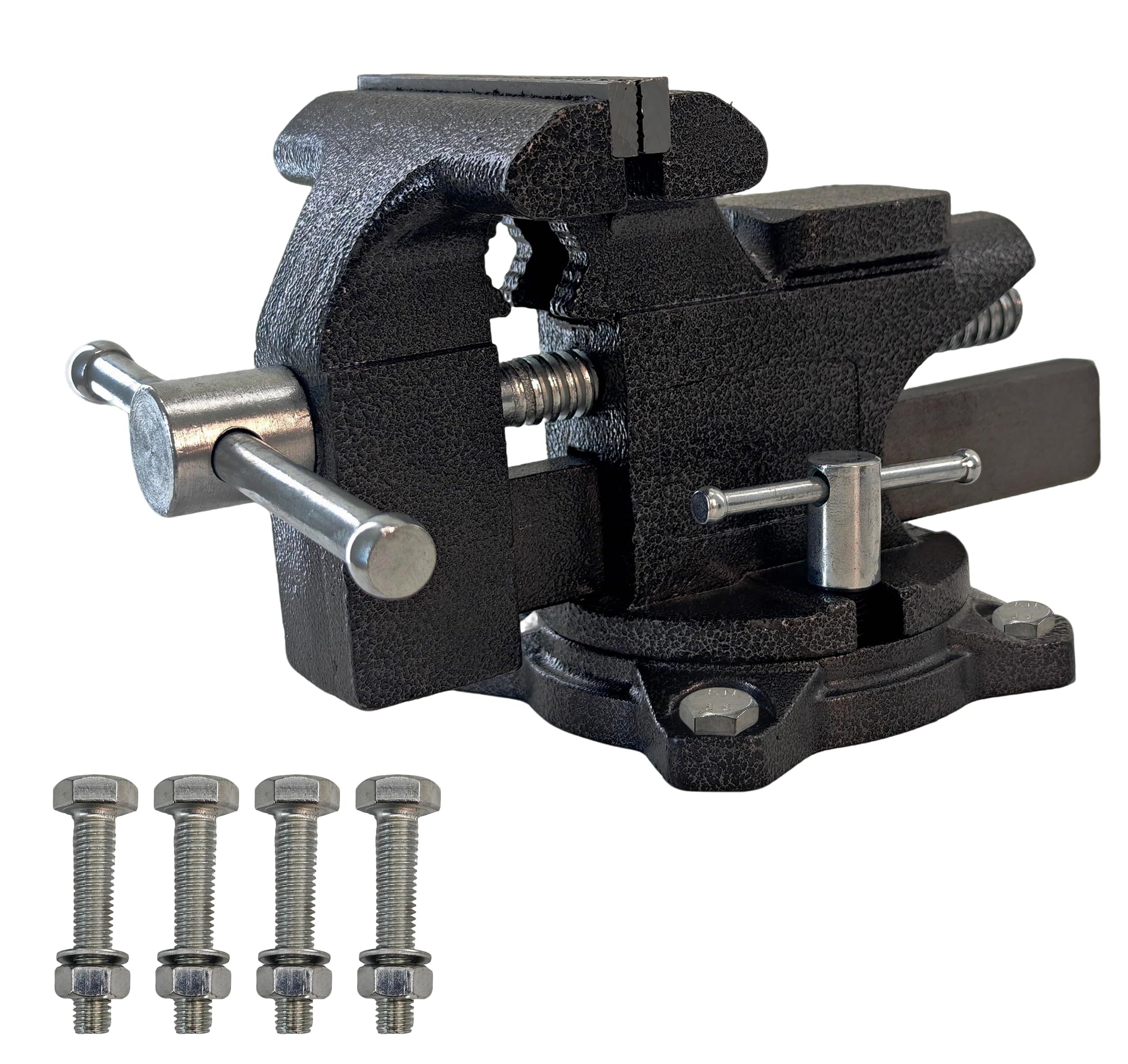 Torno de bancada de 4,5 polegadas, torno de mesa de aço fundido resistente para bancada de trabalho, torno utilitário de base giratória de 270° com garras endurecidas, design aparafusado