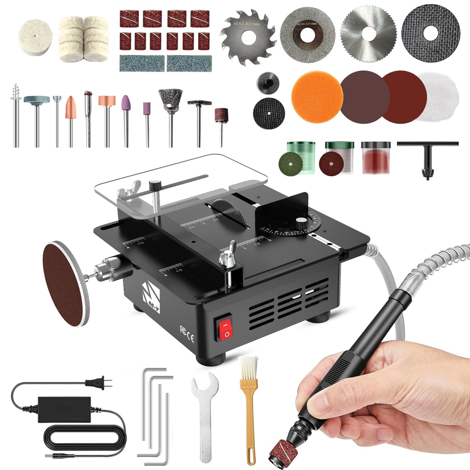 Serra de Mesa Mini M-T para Artesanato, Serra Portátil de Bancada Hobby de 7 Velocidades com 4 Lâminas, Serra Elétrica de Precisão para Artesanato DIY, Modelagem, Corte de Madeira, PCB, Acrílico