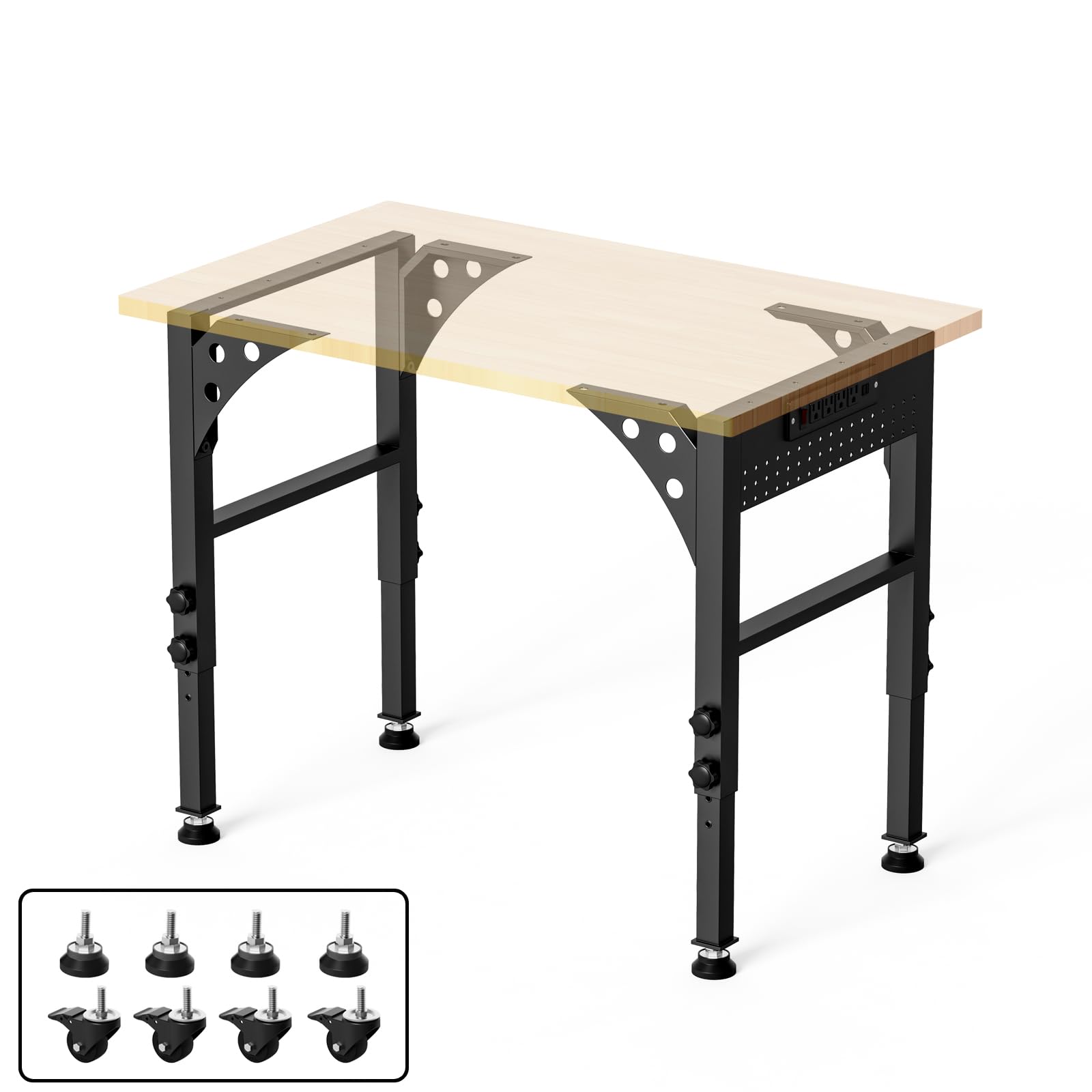 Moldura de bancada de trabalho de 19,6 polegadas de profundidade, altura ajustável de 72 a 86 cm, conjunto de 4 pernas de mesa de metal com protetores de chão, pernas de móveis resistentes DIY
