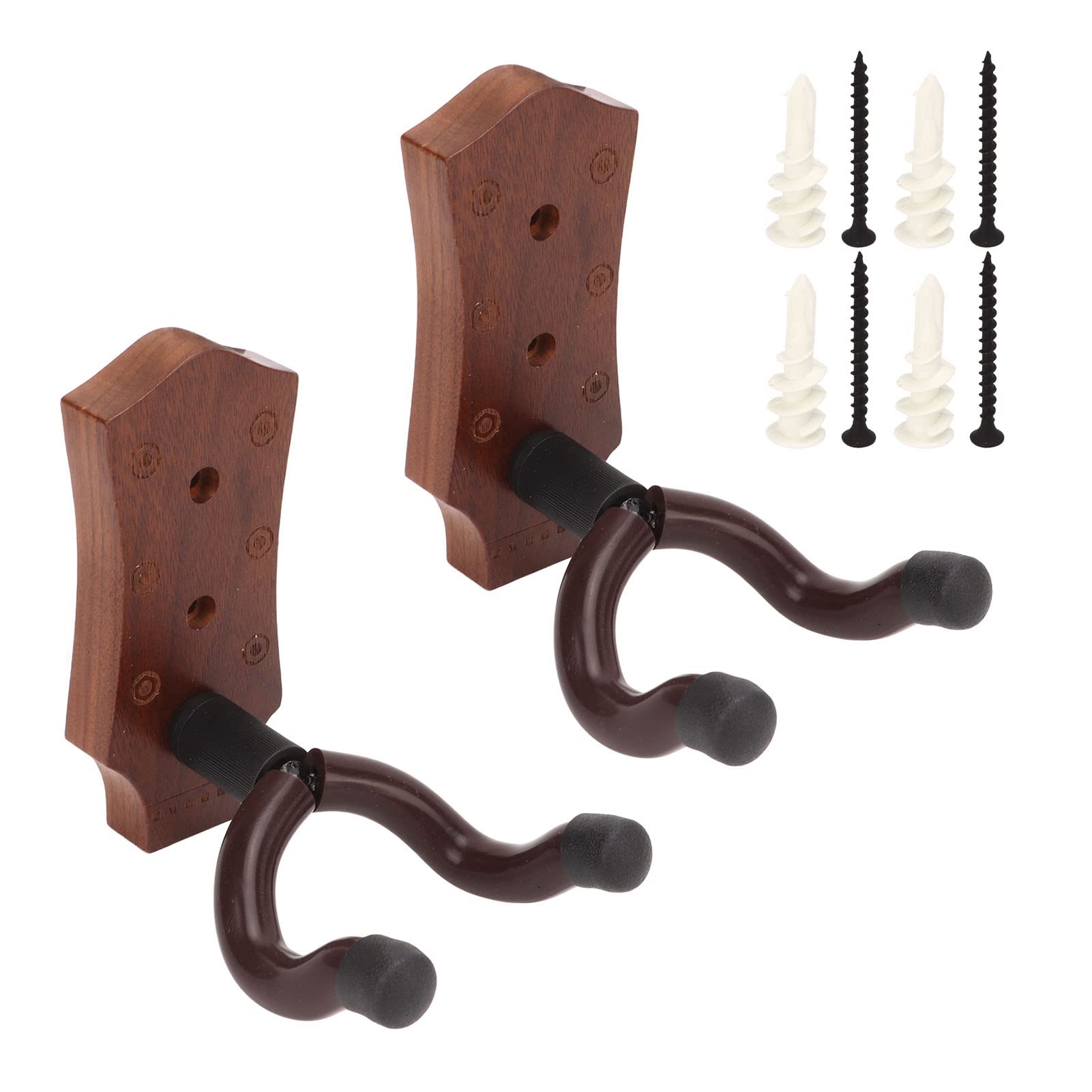 2 peças de suporte de parede para guitarra, nogueira preta, aço inoxidável, suporte de borracha, suporte de exibição, suporte de ganchos para guitarra elétrica acústica, baixo, bandolim