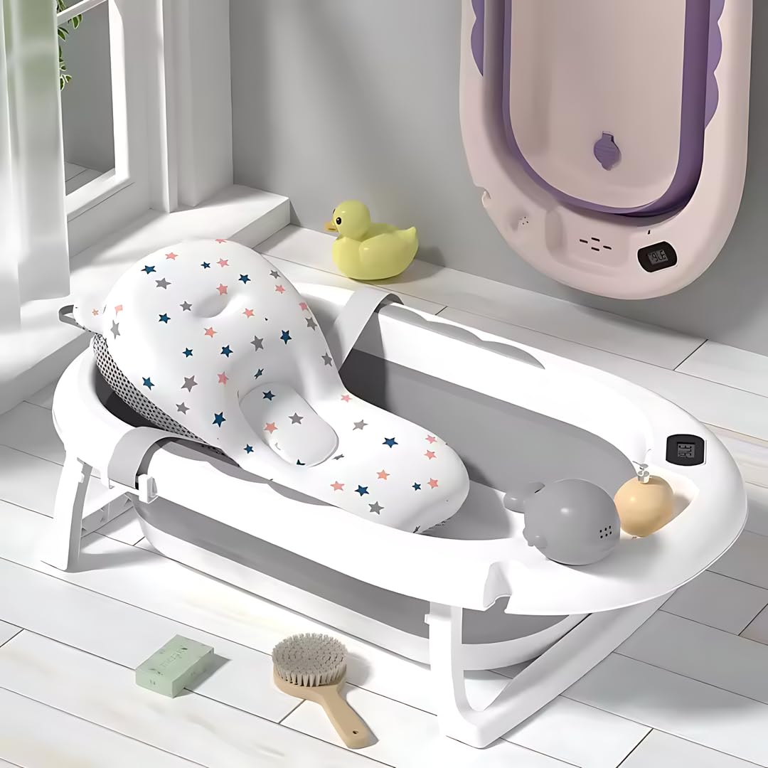 Tibaby Banheira De Bebê Com Suporte De Sabonete E Almofada De Banho (Cinza)