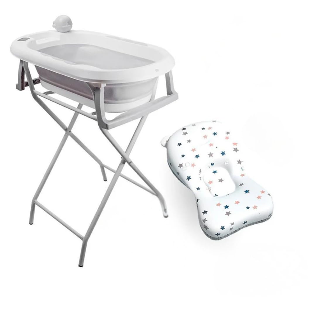 Banheira Com Suporte Tibaby Dobrável Infantil Com Termômetro(Cinza)