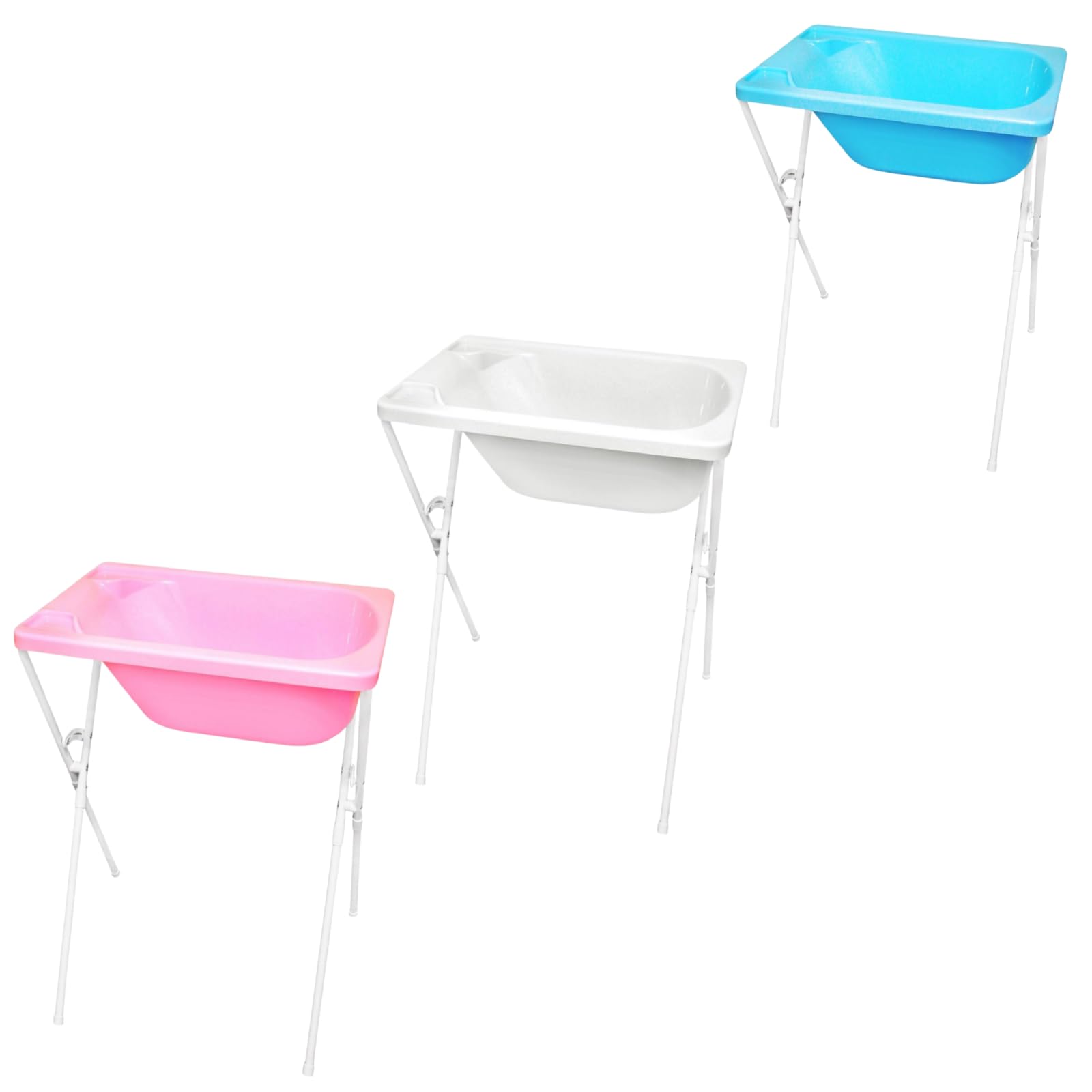 Banheira para Bebê com Suporte e Mangueira de Escoamento, Tanque Resistente até 20kg - Banheira Infantil Completa (Branco)