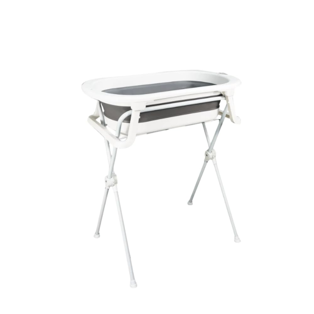 Banheira Bebê Koa Cinza Dobrável Galzerano + Suporte Branco