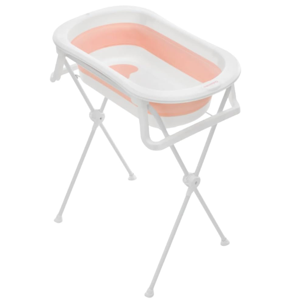Banheira Bebê Dobrável Galzerano Koa Plus Rosa com Suporte Branco Antiderrapante Compacta 40kg