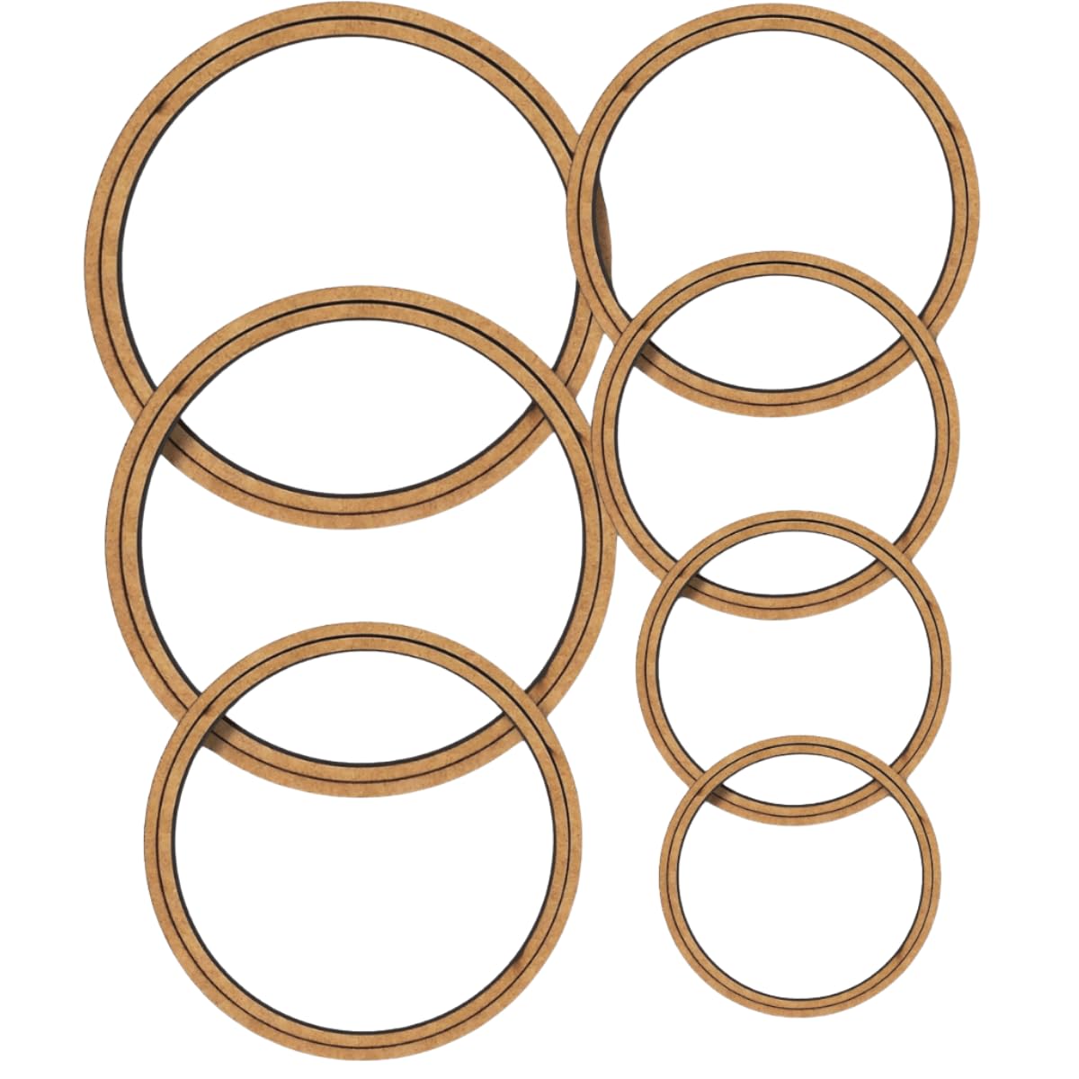 Kit 7 Pares de Bastidores de 7cm a 20cm de MDF 3mm Moldura Bordado Crochê (Redondo)