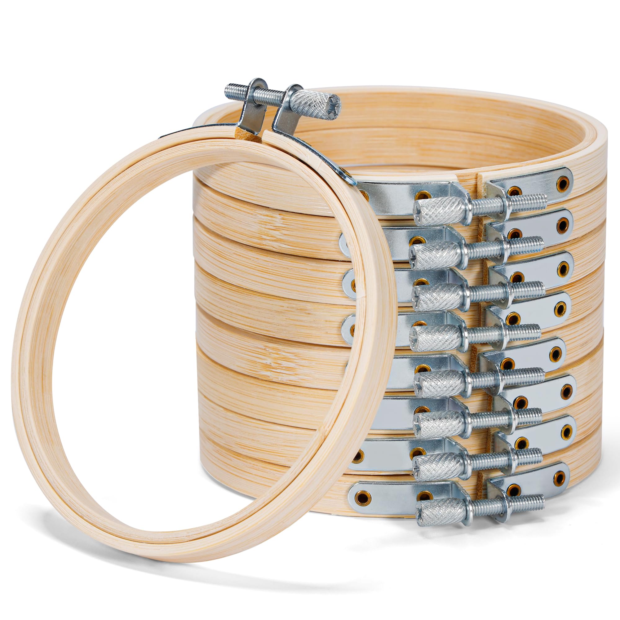 XEmbro Conjunto de 9 Bastidores de Bordado, Bastidor Pequeno Ajustável de 10 Cm, Bastidor Circular de Bambu para Ponto Cruz, Artesanato e Costura.