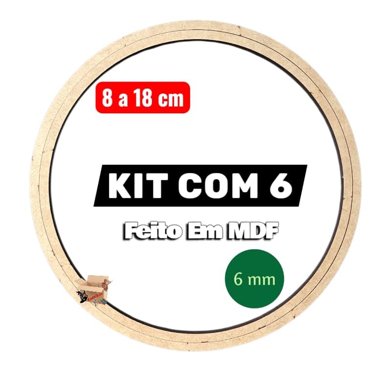 Kit 6 Bastidores De Madeira Mdf De 08 a 18 cm Moldura Cru 6mm - RafaBox (Kit 8-18cm Redondo)
