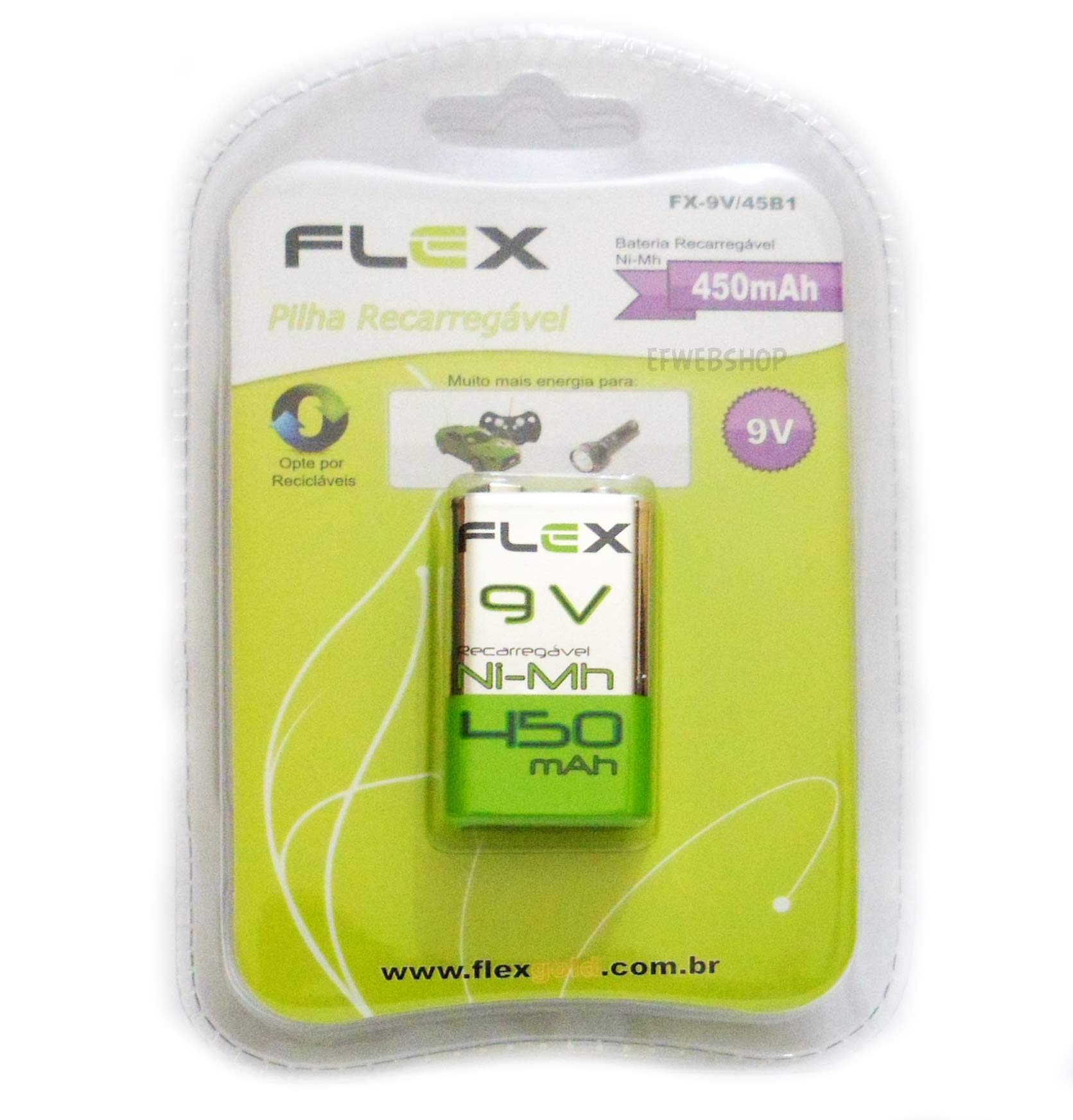 Bateria Recarregável Flex 9V 450mAh FX-9V/450 Ni-Mh