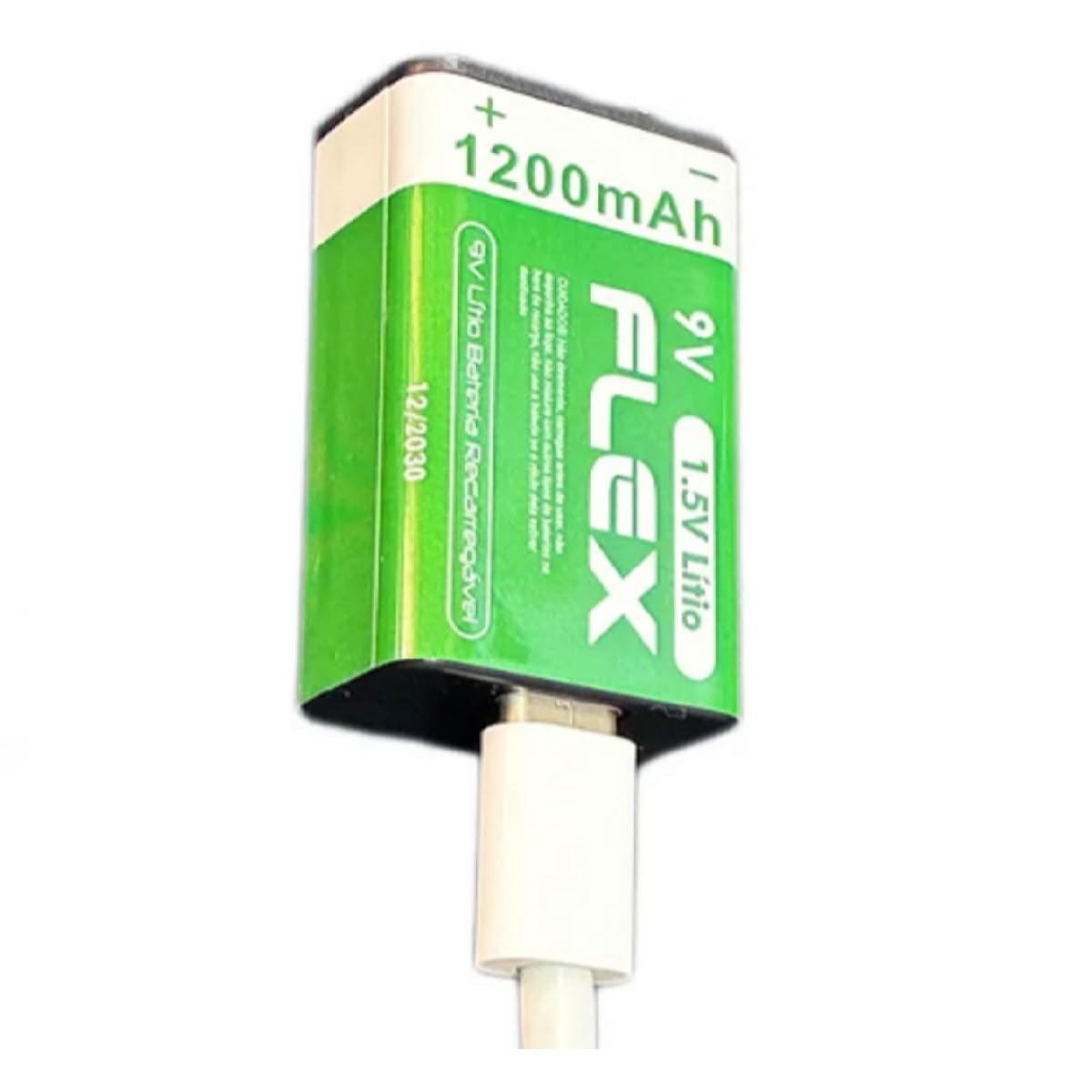 Bateria 9v Recarregavel de Litio via Cabo USB-C com Led indicador de carga 1200mAh de Potência