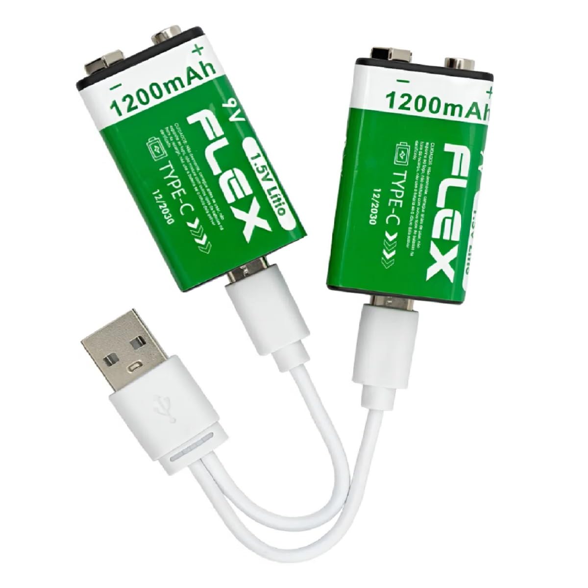 2 Baterias 9v Recarregaveis de Litio via Cabo USB-C com Led indicador de carga 1200mAh de Potência