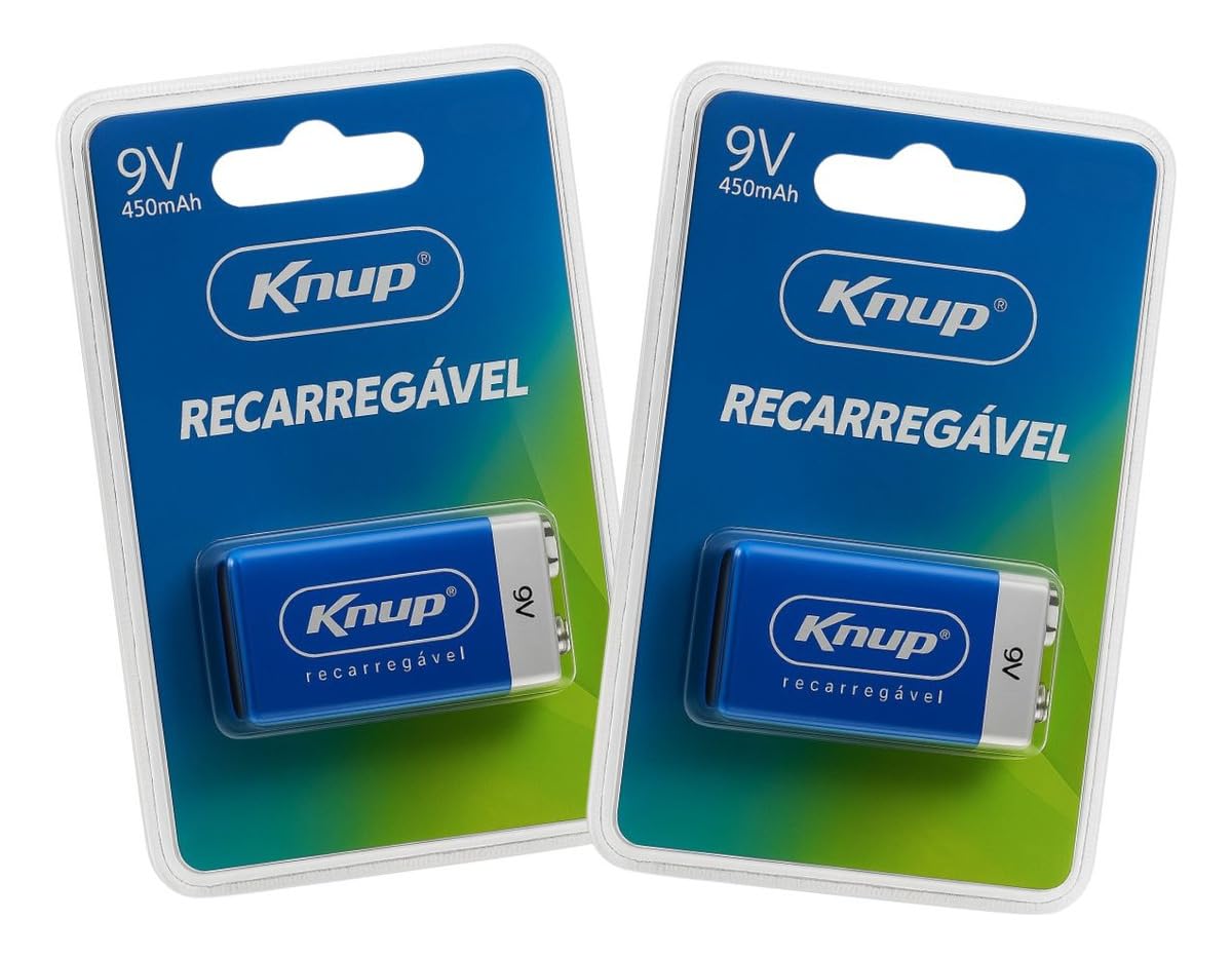 Kit 2 Baterias Recarregáveis 9V 450mAh – Bateria 9 Volts Original para Microfone, Multímetro e Eletrônicos