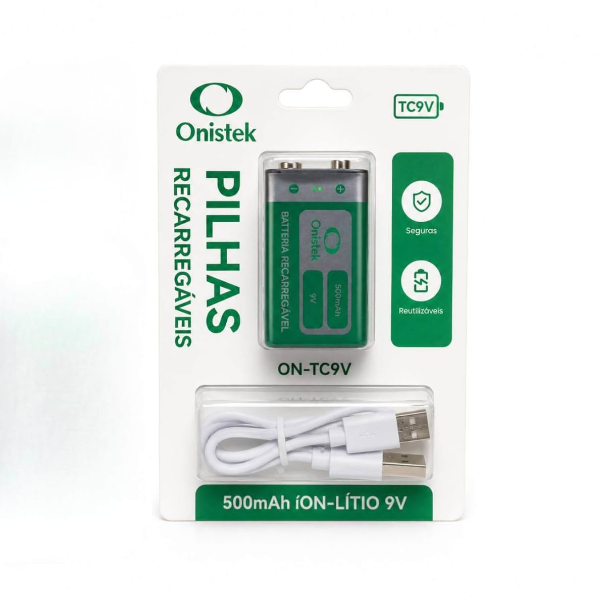 Bateria 9V Recarregável USB Tipo-C, 500mAh, Pilha de Lítio para Multímetro, Microfone, Brinquedos