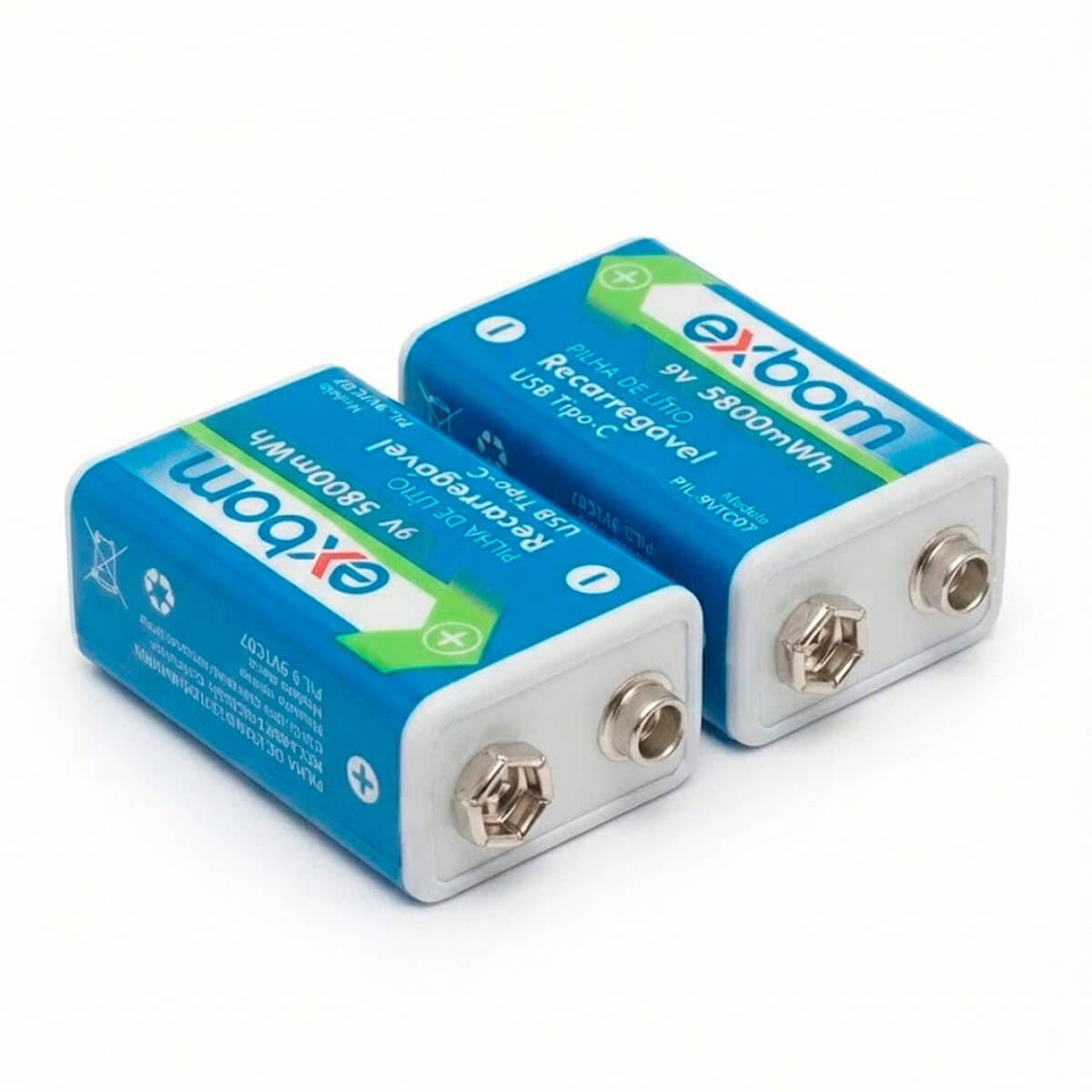 Bateria 9V de Lítio Recarregável, Kit com 2 Unidades