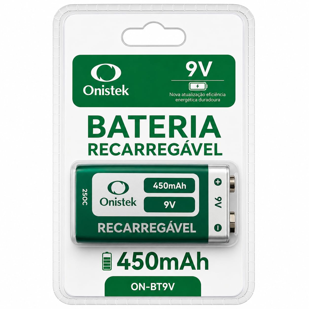 Bateria 9V Recarregável 450mAh Ni-MH