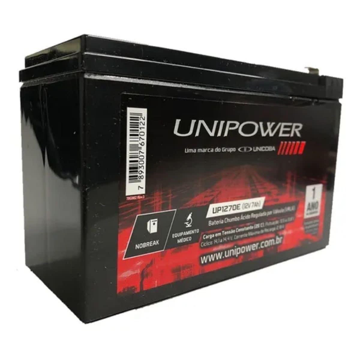 Unicoba Bateria Estacionária Selada 12V 7Ah VRLA UP1270E Unipower