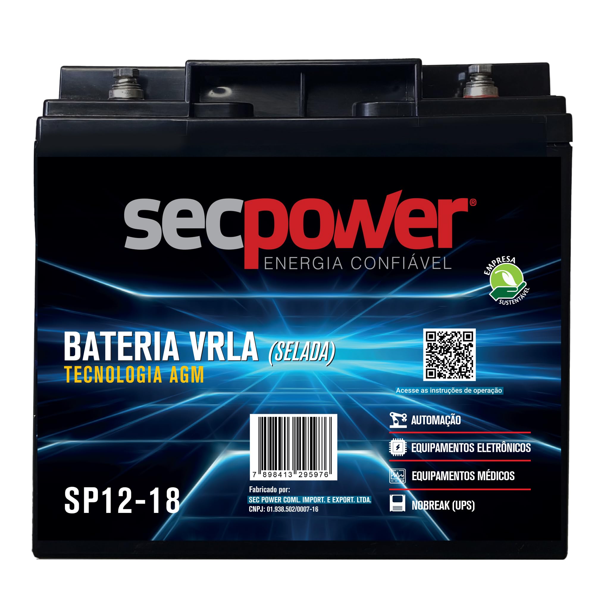 Bateria Estacionária VRLA (AGM) SecPower 12V - 18Ah - SP12-18