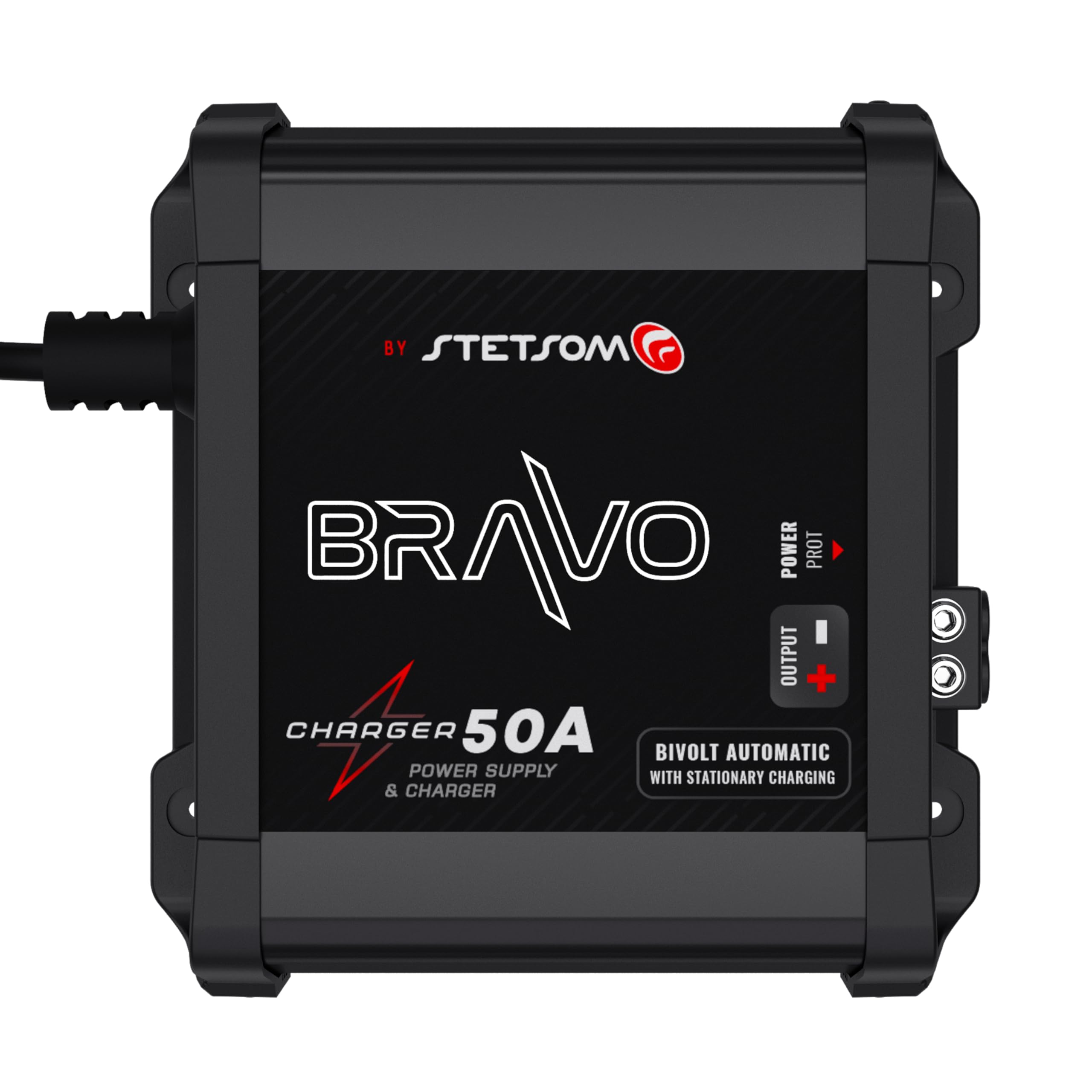 Stetsom Carregador de bateria de carro BRAVO CHARGER 50A, bateria estacionária de 15,4 V, fonte máxima de corrente de 50 amperes, carregador inteligente, fonte de alimentação de áudio para carro