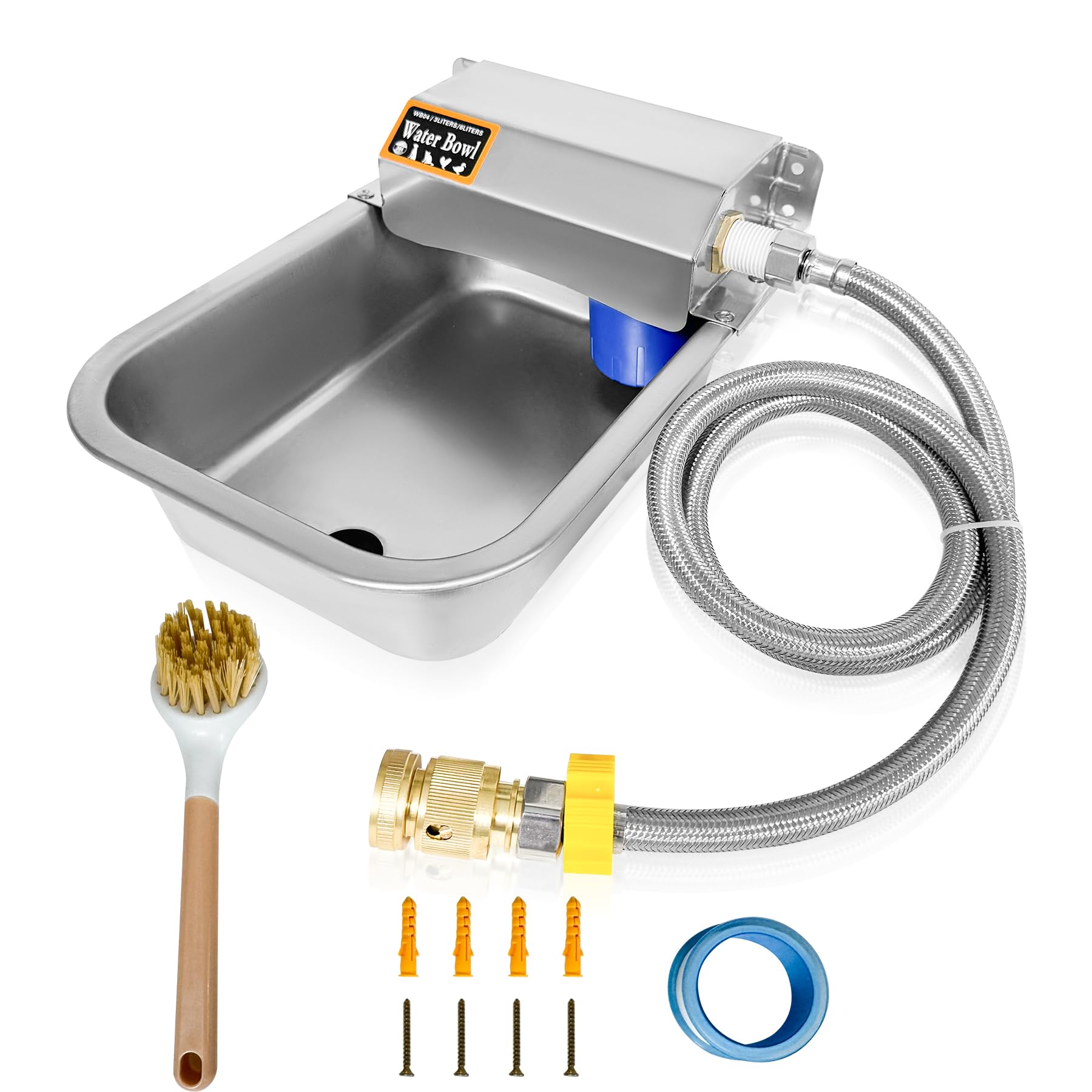 Bebedouro Automático Para Cães, 3,8L, Para Uso Externo, Em Aço Inoxidável, Ideal Para Grandes Animais, Compatível Com Torneiras De 3/4" Com Boca Larga, Para Instalação Na Parede Ou No Chão
