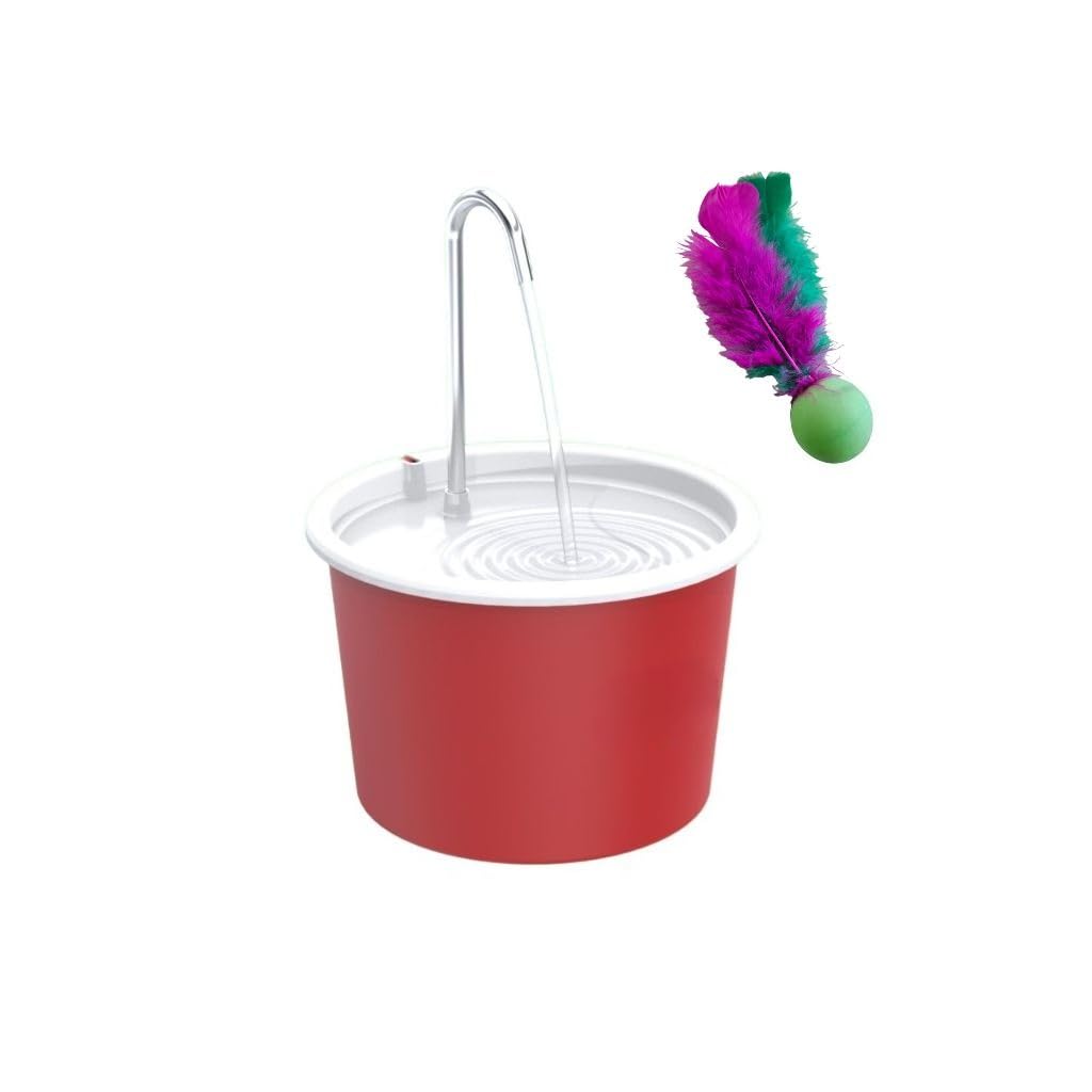 Fonte Bebedouro Pet H2O Plus USB 1.5L Torneira Silenciosa para Gato(Vermelho tampa branca com pong)