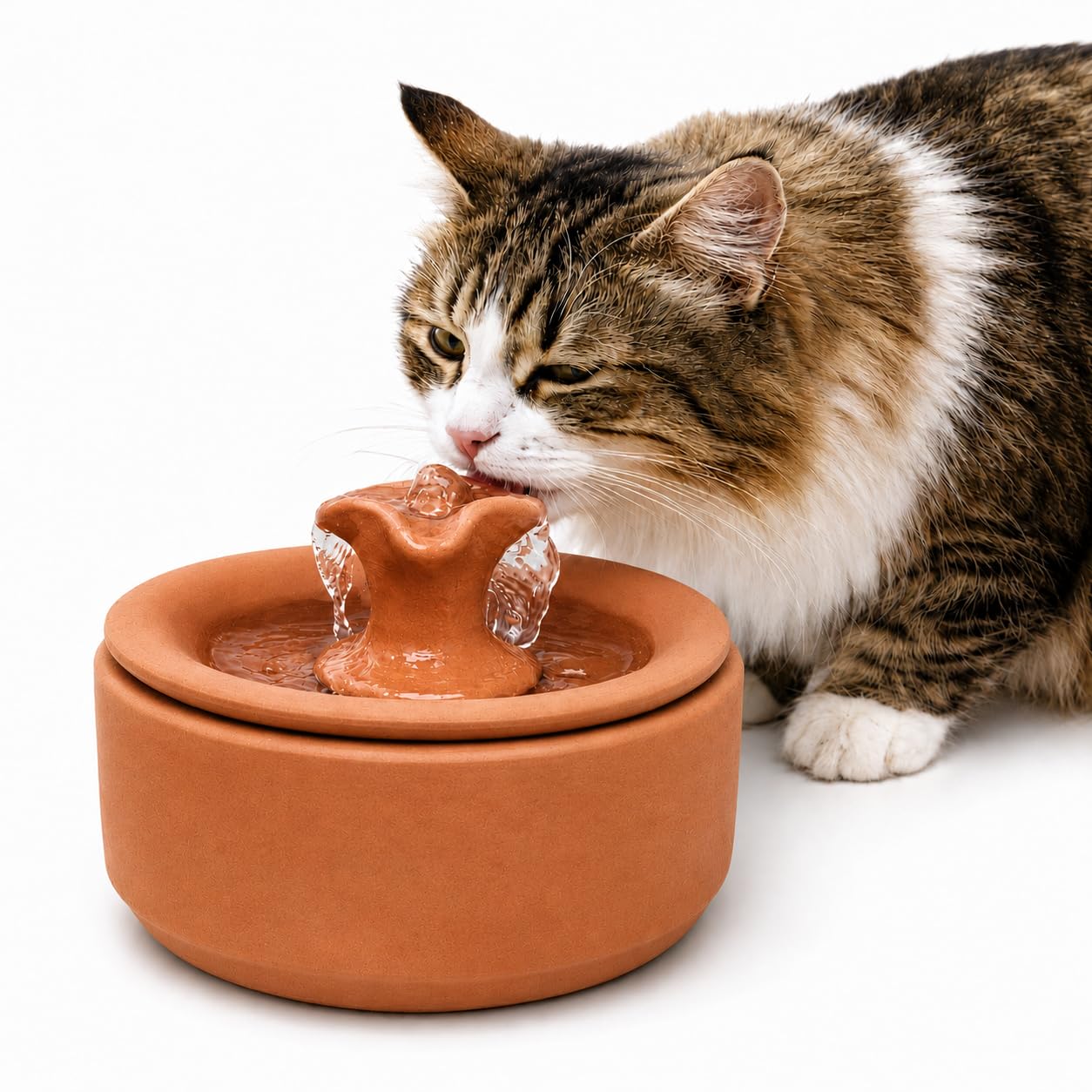 Bebedouro Fonte para Gatos em Cerâmica com Tampa e Torneira Inox Bivolt 1,8L Água Corrente para Pets com Fluxo Ajustável