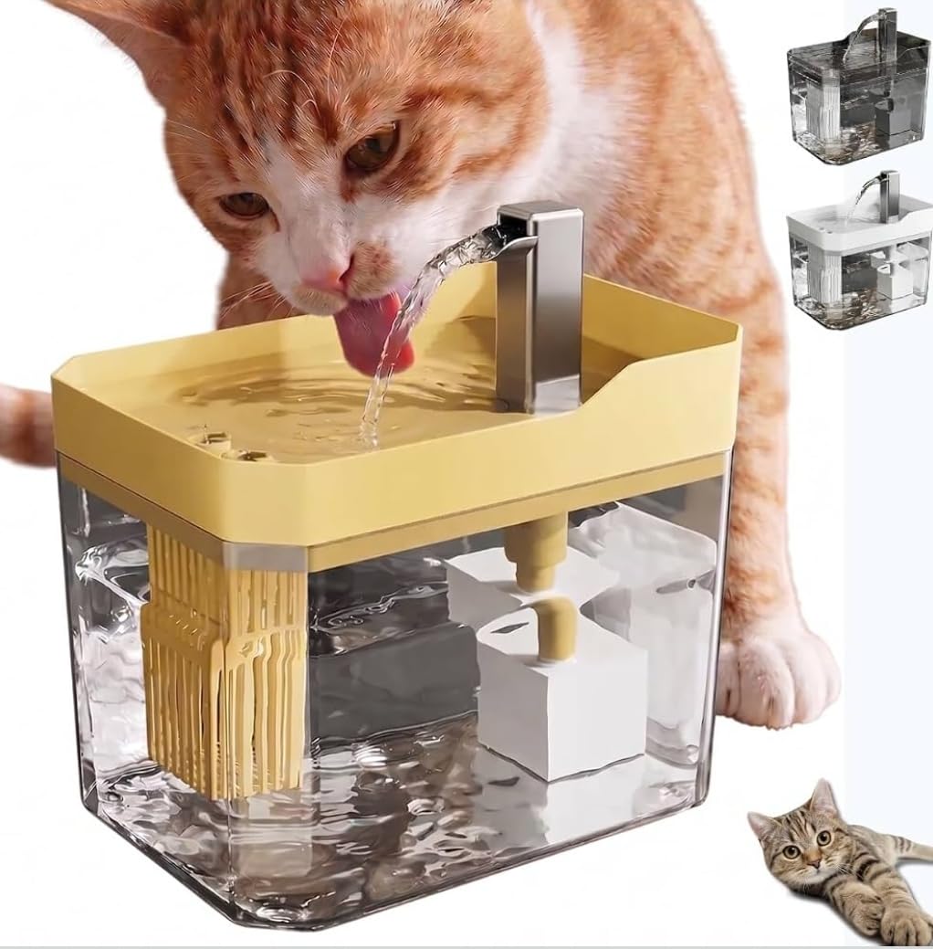 Bebedouro Elétrico para Gatos com Torneira, Transparente | Filtro Integrado, Fluxo Contínuo, Reservatório Visível, Fácil Limpeza, Múltiplas Cores