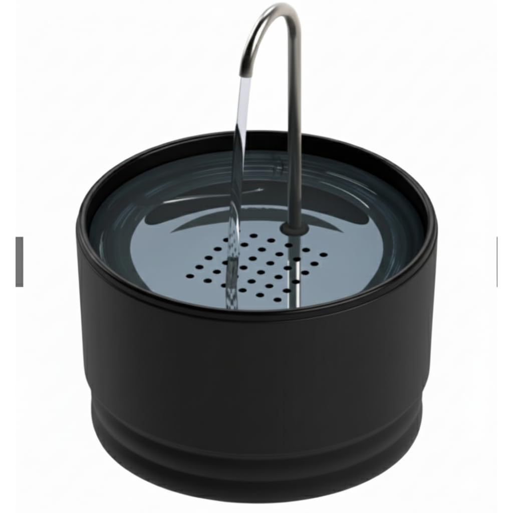 Fonte Bebedouro 1,8 L para Cães e Gatos com Tampa e Torneira Inox (Preta) | Fonte de 1,8 L com tampa e torneira em inox, bomba com fluxo ajustável, filtro de carvão ativado e base antiderrapante.